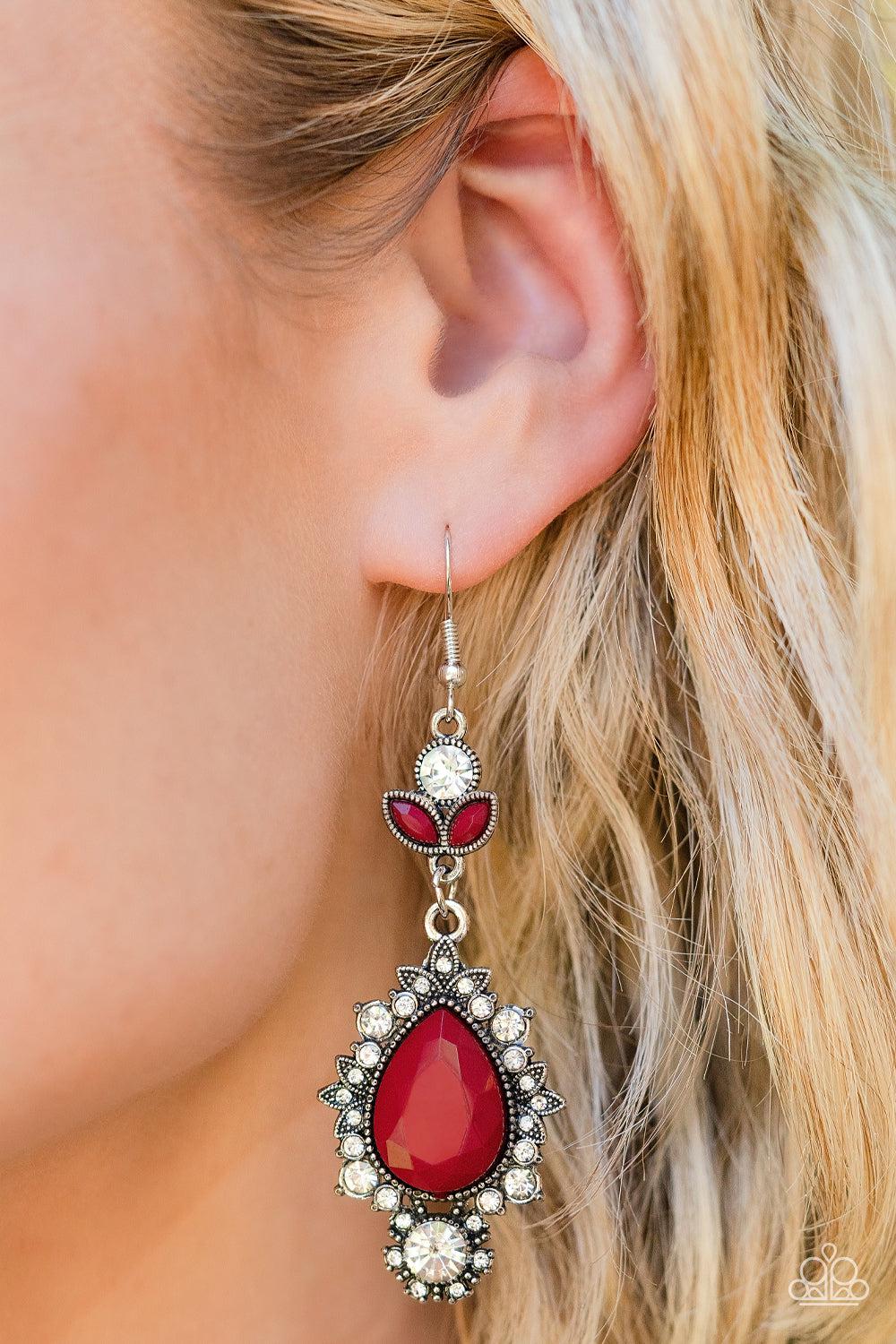 SELFIE-Esteem Red Earrings - Paparazzi Accessories-on model - CarasShop.com - $5 Jewelry by Cara Jewels