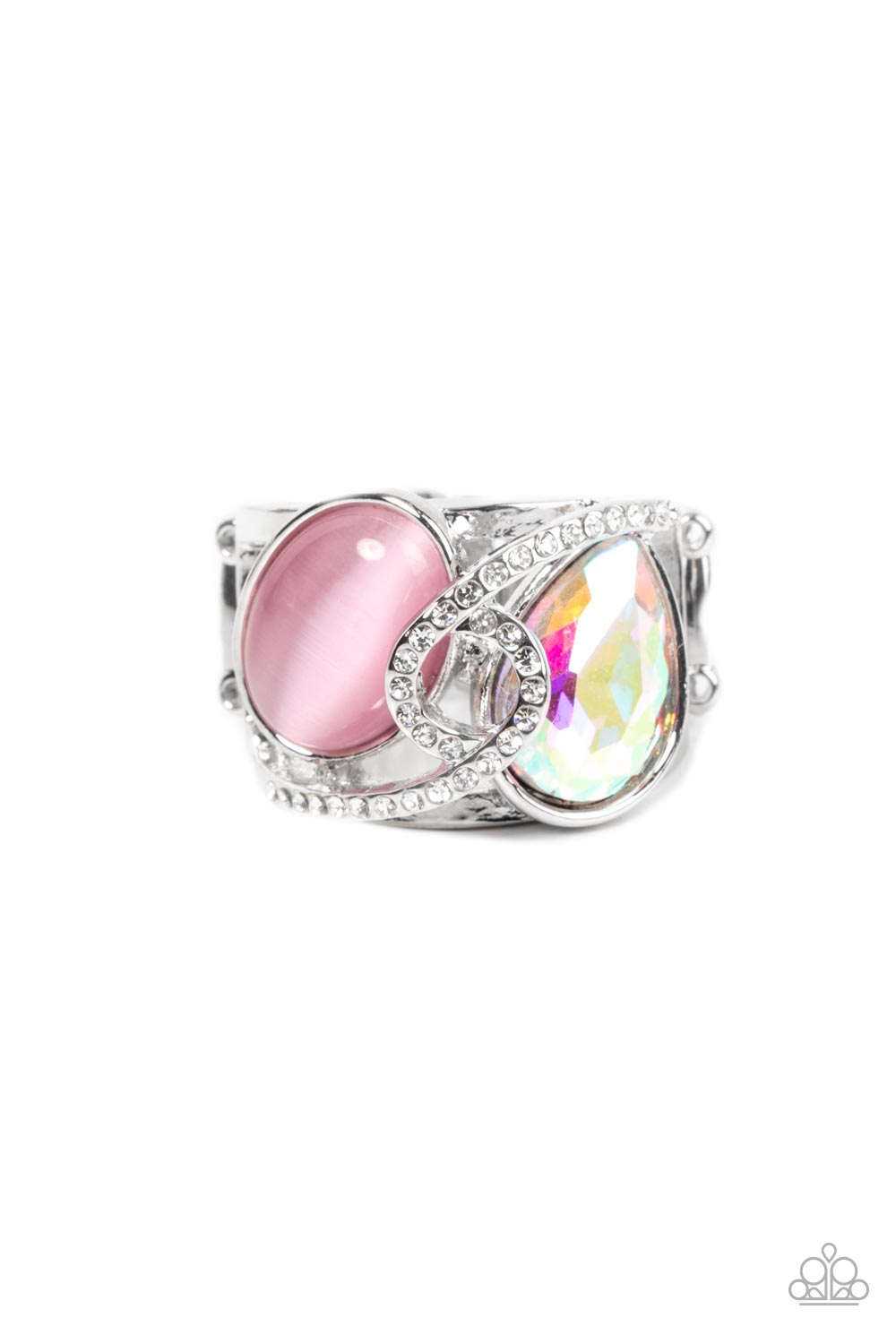 SELFIE-Indulgence Pink Cat&#39;s Eye and Iridescent Rhinestone Ring - Paparazzi Accessories- lightbox - CarasShop.com - $5 Jewelry by Cara Jewels