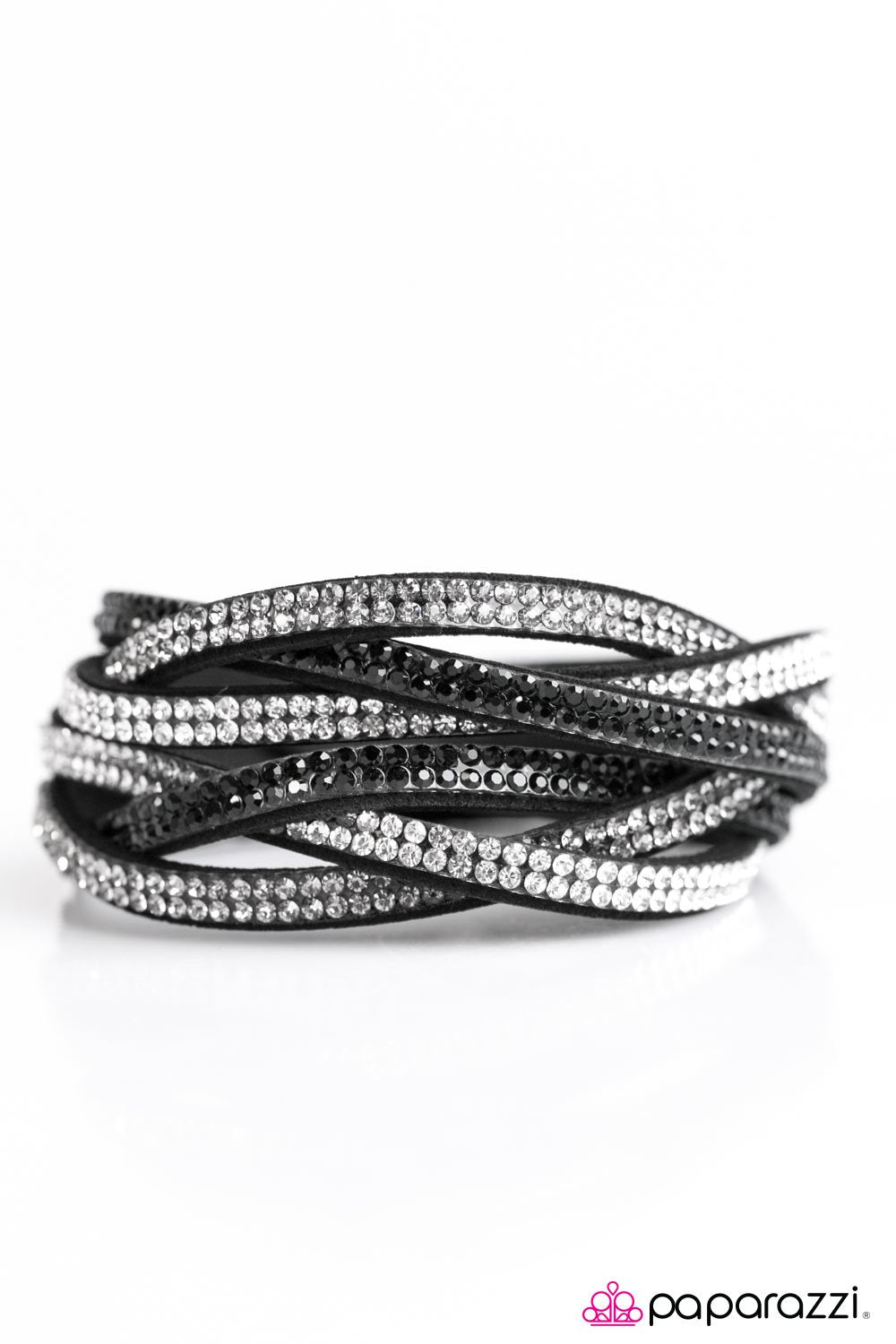 Send In The Sparkle Black and White Braided Double-wrap Snap Bracelet - Paparazzi Accessories-CarasShop.com - $5 Jewelry by Cara Jewels