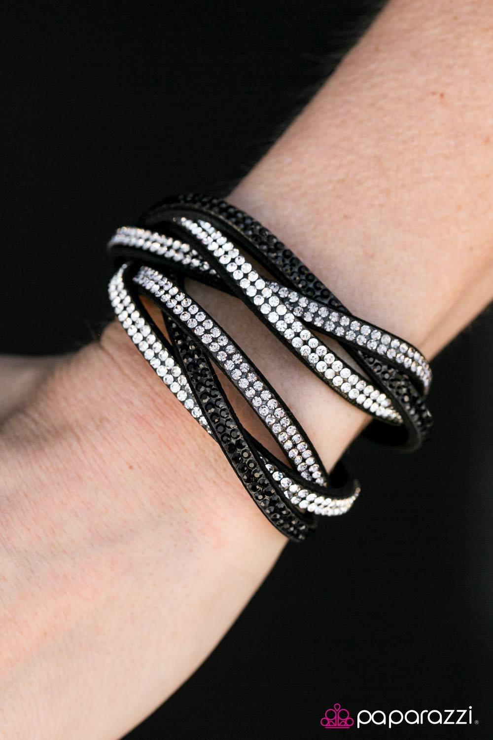 Send In The Sparkle Black and White Braided Double-wrap Snap Bracelet - Paparazzi Accessories-CarasShop.com - $5 Jewelry by Cara Jewels