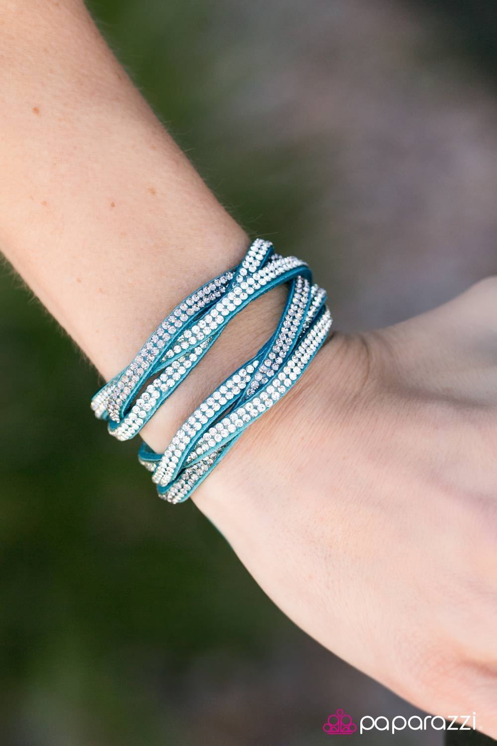 Send In The Sparkle Blue and White Braided Double-wrap Snap Bracelet - Paparazzi Accessories-CarasShop.com - $5 Jewelry by Cara Jewels