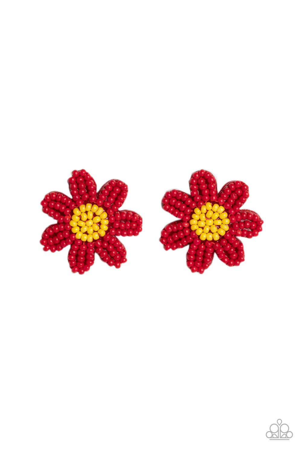 Sensational Seeds Red Daisy Seed Bead Earrings - Paparazzi Accessories- lightbox - CarasShop.com - $5 Jewelry by Cara Jewels