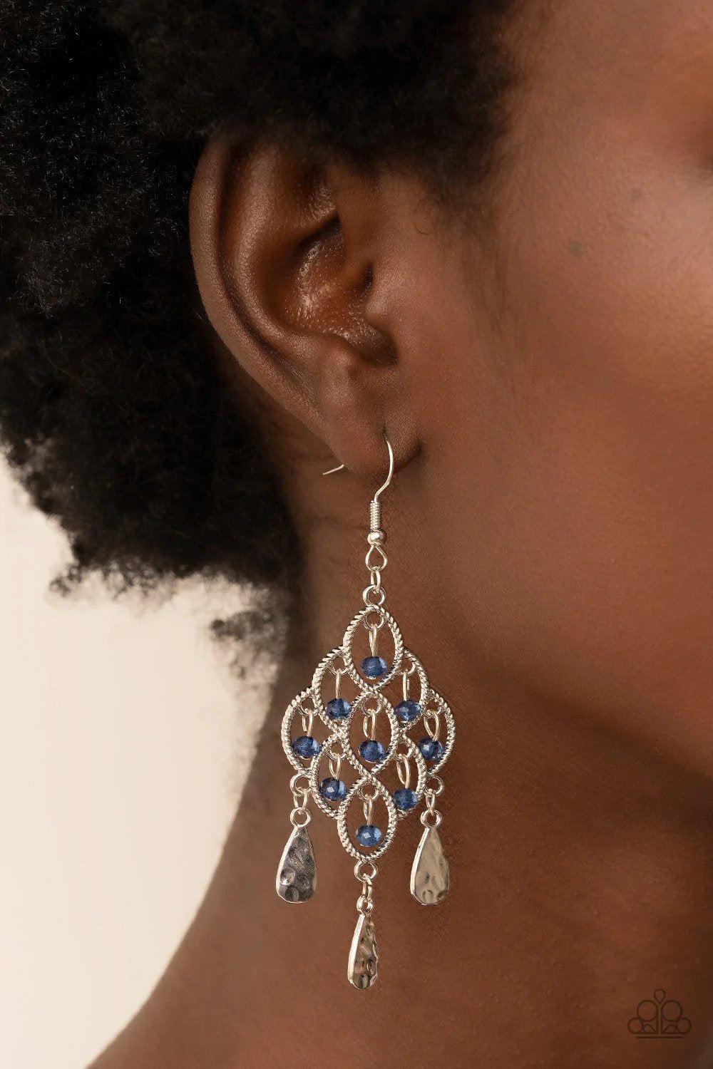 Sentimental Shimmer Blue Earrings - Paparazzi Accessories- on model - CarasShop.com - $5 Jewelry by Cara Jewels
