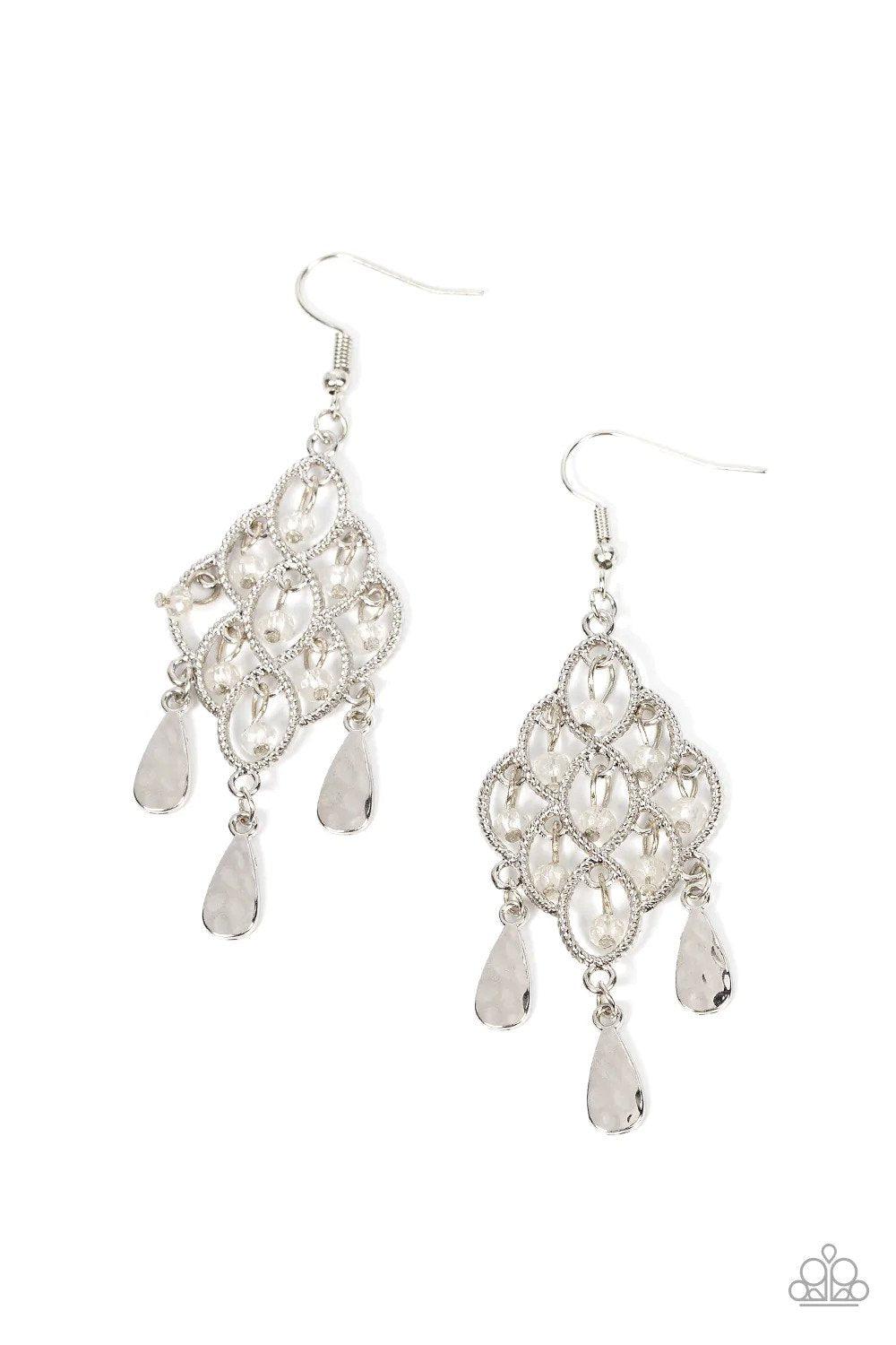 Sentimental Shimmer White Earrings - Paparazzi Accessories- lightbox - CarasShop.com - $5 Jewelry by Cara Jewels