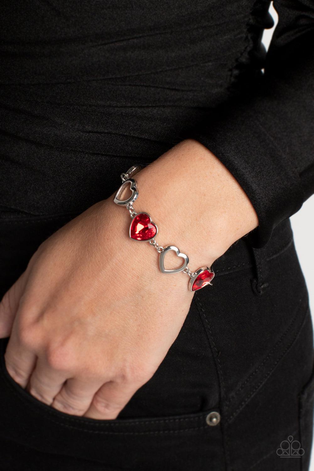 Sentimental Sweethearts Red Heart Bracelet - Paparazzi Accessories-on model - CarasShop.com - $5 Jewelry by Cara Jewels