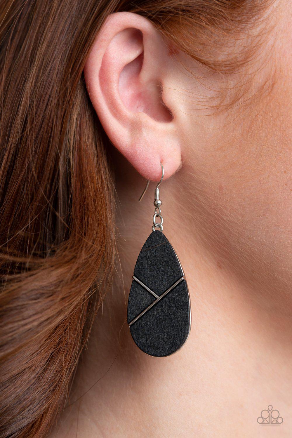 Sequoia Forest Black Wood Earrings - Paparazzi Accessories - model -CarasShop.com - $5 Jewelry by Cara Jewels