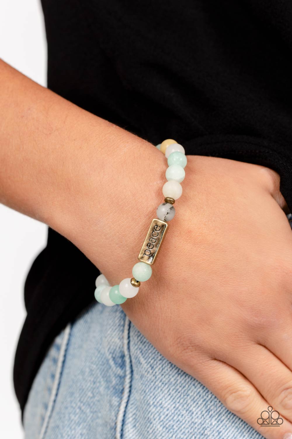 Serene Season Blue Stone Inspirational Bracelet - Paparazzi Accessories-on model - CarasShop.com - $5 Jewelry by Cara Jewels