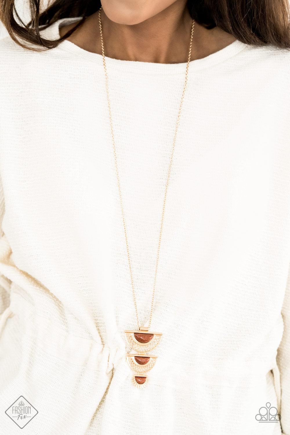 Serene Sheen Gold Necklace - Paparazzi Accessories- on model - CarasShop.com - $5 Jewelry by Cara Jewels