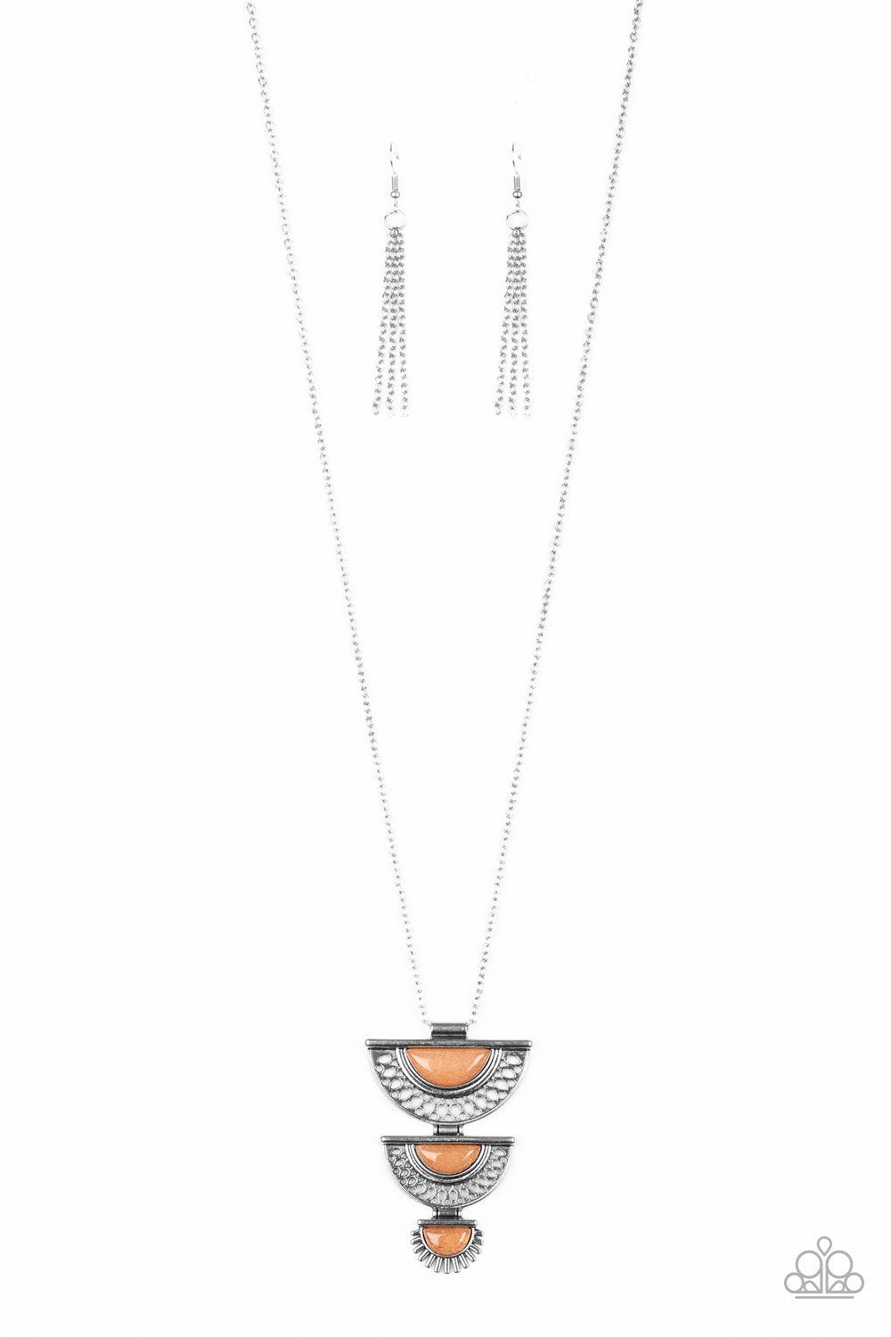 Serene Sheen Orange Stone and Silver Necklace - Paparazzi Accessories-CarasShop.com - $5 Jewelry by Cara Jewels