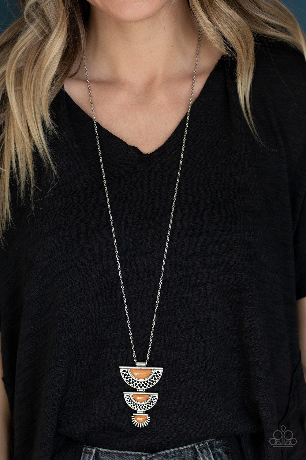 Serene Sheen Orange Stone and Silver Necklace - Paparazzi Accessories-CarasShop.com - $5 Jewelry by Cara Jewels