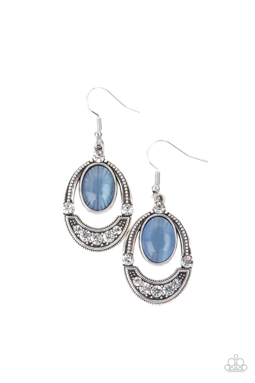 Serene Shimmer Blue Cat&#39;s Eye and Rhinestone Earrings - Paparazzi Accessories- lightbox - CarasShop.com - $5 Jewelry by Cara Jewels