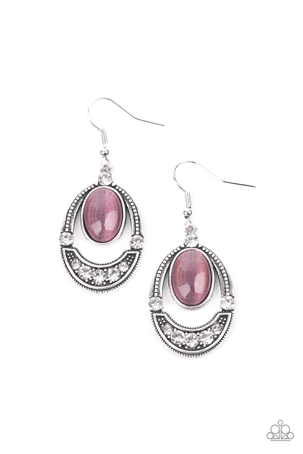 Serene Shimmer Purple Cat's Eye and White Rhinestone Earrings - Paparazzi Accessories- lightbox - CarasShop.com - $5 Jewelry by Cara Jewels