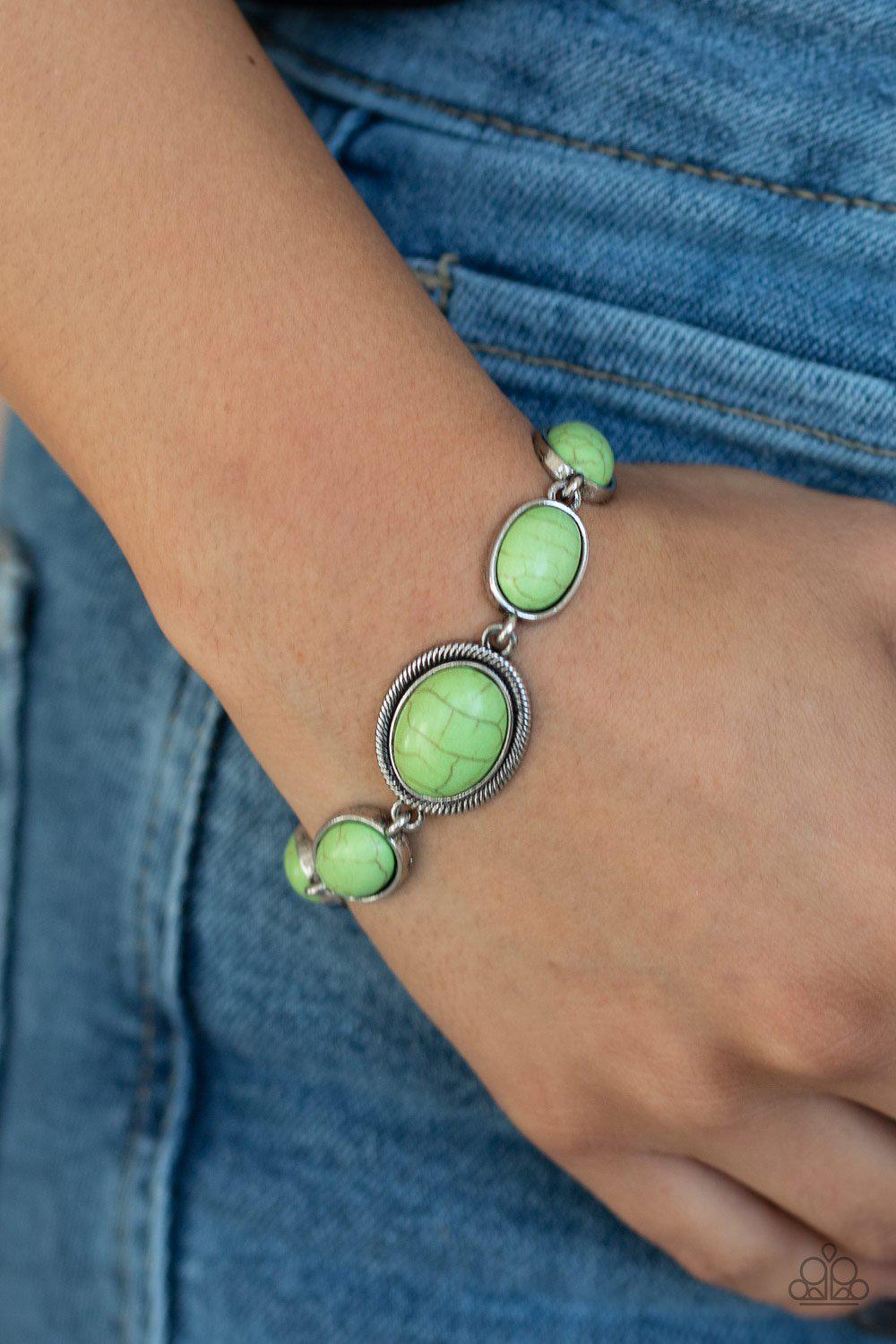 Serene Stonework Green Stone Bracelet - Paparazzi Accessories-CarasShop.com - $5 Jewelry by Cara Jewels