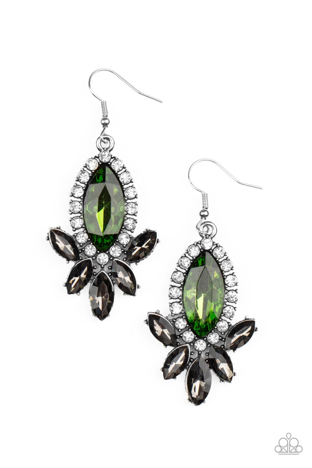 Serving Up Sparkle Green and Smoky Rhinestone Earrings - Paparazzi Accessories- lightbox - CarasShop.com - $5 Jewelry by Cara Jewels