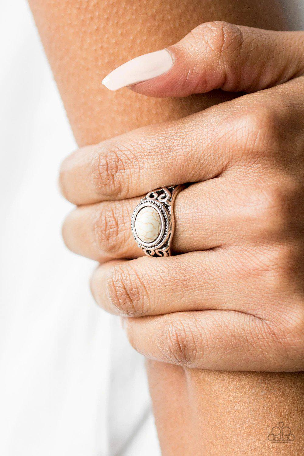 Set In Stone White Ring - Paparazzi Accessories- on model - CarasShop.com - $5 Jewelry by Cara Jewels