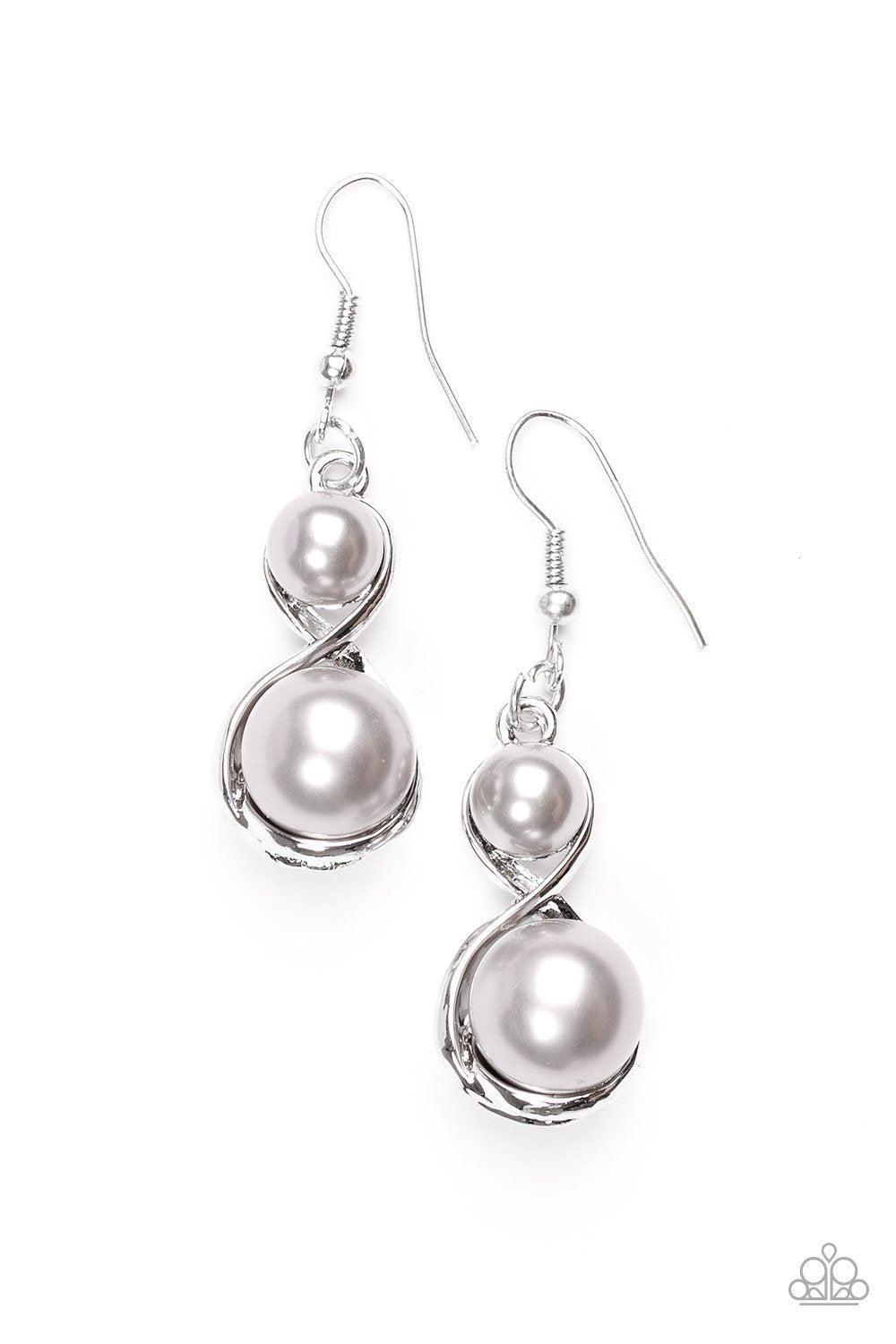 Set The Stage Silver Pearl Earrings - Paparazzi Accessories-CarasShop.com - $5 Jewelry by Cara Jewels