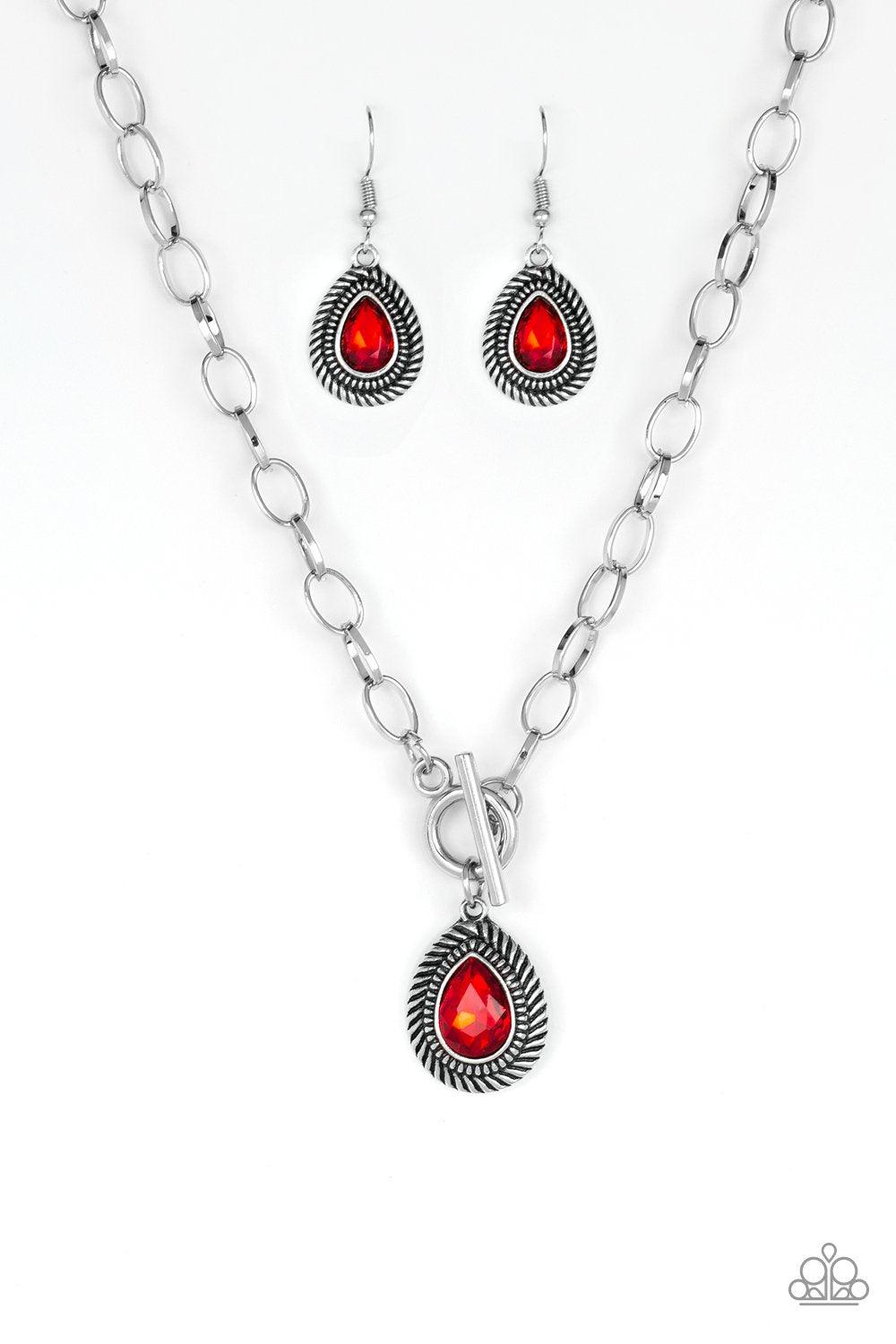 Sheen Queen Red Gem Necklace - Paparazzi Accessories-CarasShop.com - $5 Jewelry by Cara Jewels