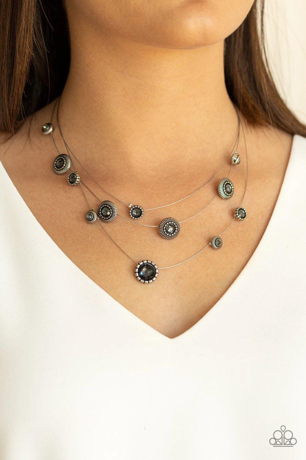 SHEER Thing! Silver Rhinestone Necklace - Paparazzi Accessories - model -CarasShop.com - $5 Jewelry by Cara Jewels