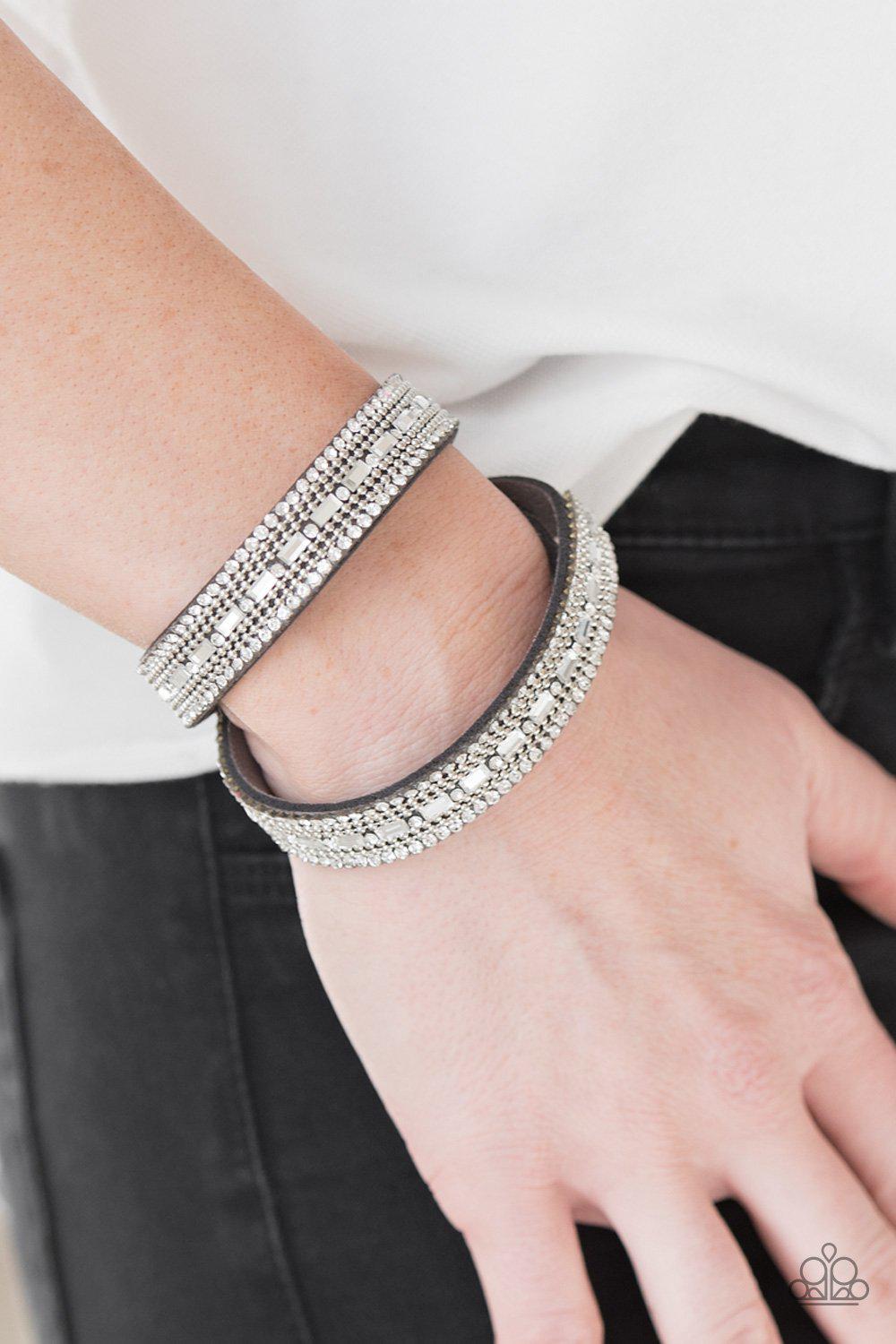 Shimmer and Sass Silver Double-wrap Snap Bracelet - Paparazzi Accessories-CarasShop.com - $5 Jewelry by Cara Jewels