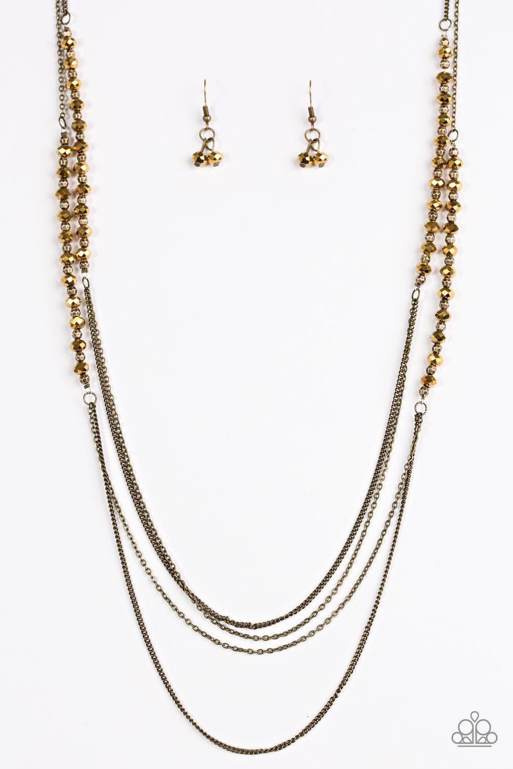 Shimmer Showdown Brass Necklace - Paparazzi Accessories-CarasShop.com - $5 Jewelry by Cara Jewels
