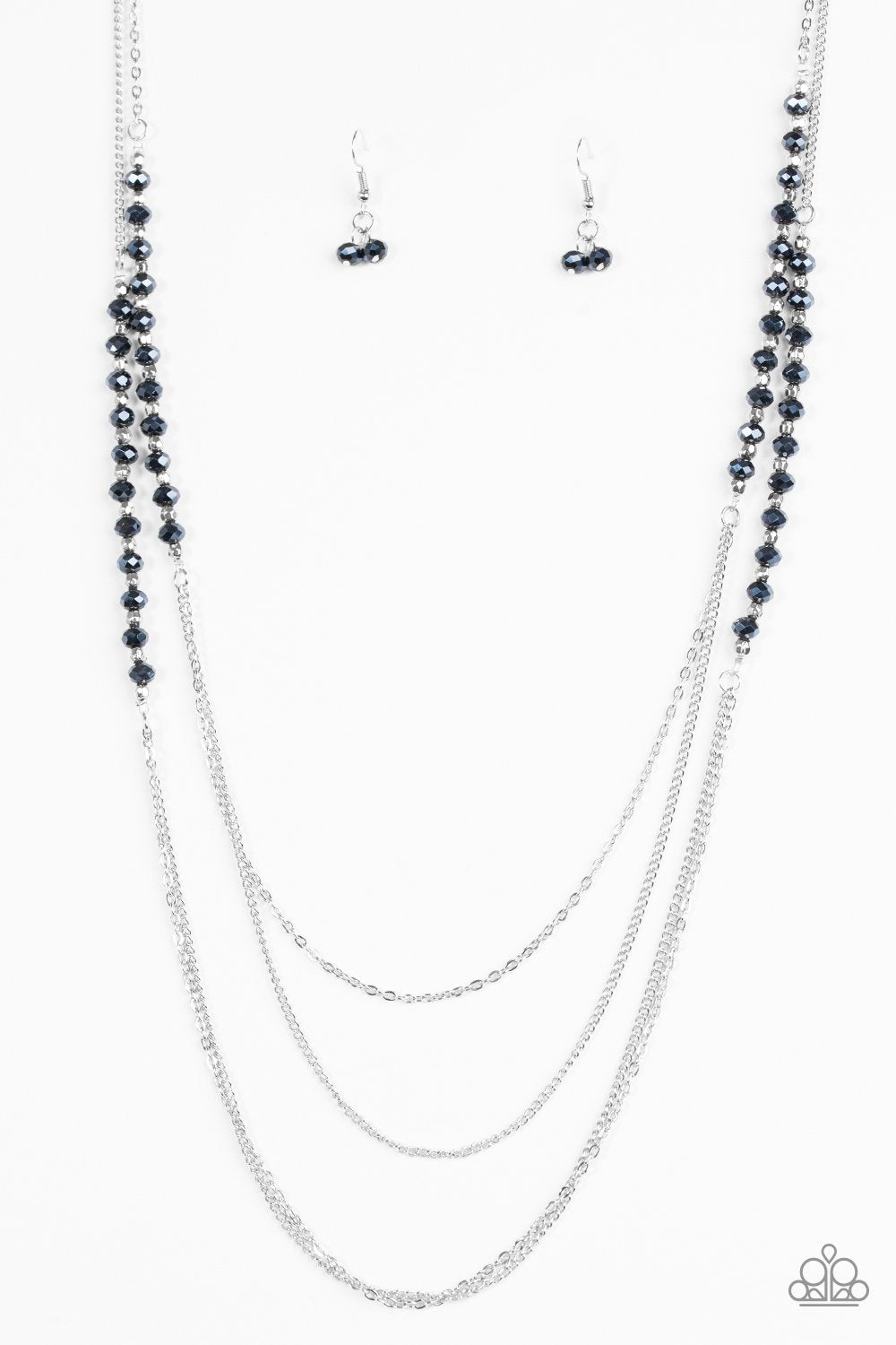 Shimmer Showdown Silver and Metallic Blue Bead Necklace - Paparazzi Accessories-CarasShop.com - $5 Jewelry by Cara Jewels