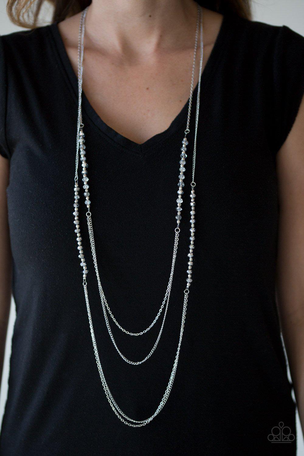 Shimmer Showdown Silver and Smoky Bead Necklace - Paparazzi Accessories-CarasShop.com - $5 Jewelry by Cara Jewels