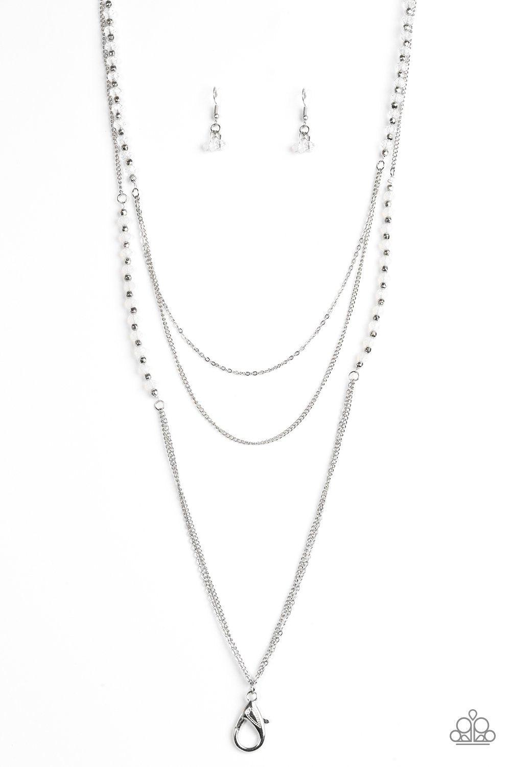 Shimmer Showdown White Lanyard Necklace - Paparazzi Accessories-CarasShop.com - $5 Jewelry by Cara Jewels
