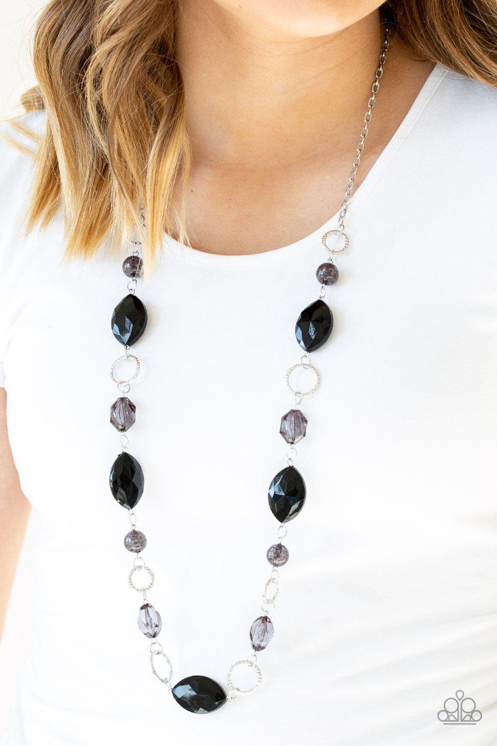 Shimmer Simmer Black Necklace - Paparazzi Accessories - model -CarasShop.com - $5 Jewelry by Cara Jewels