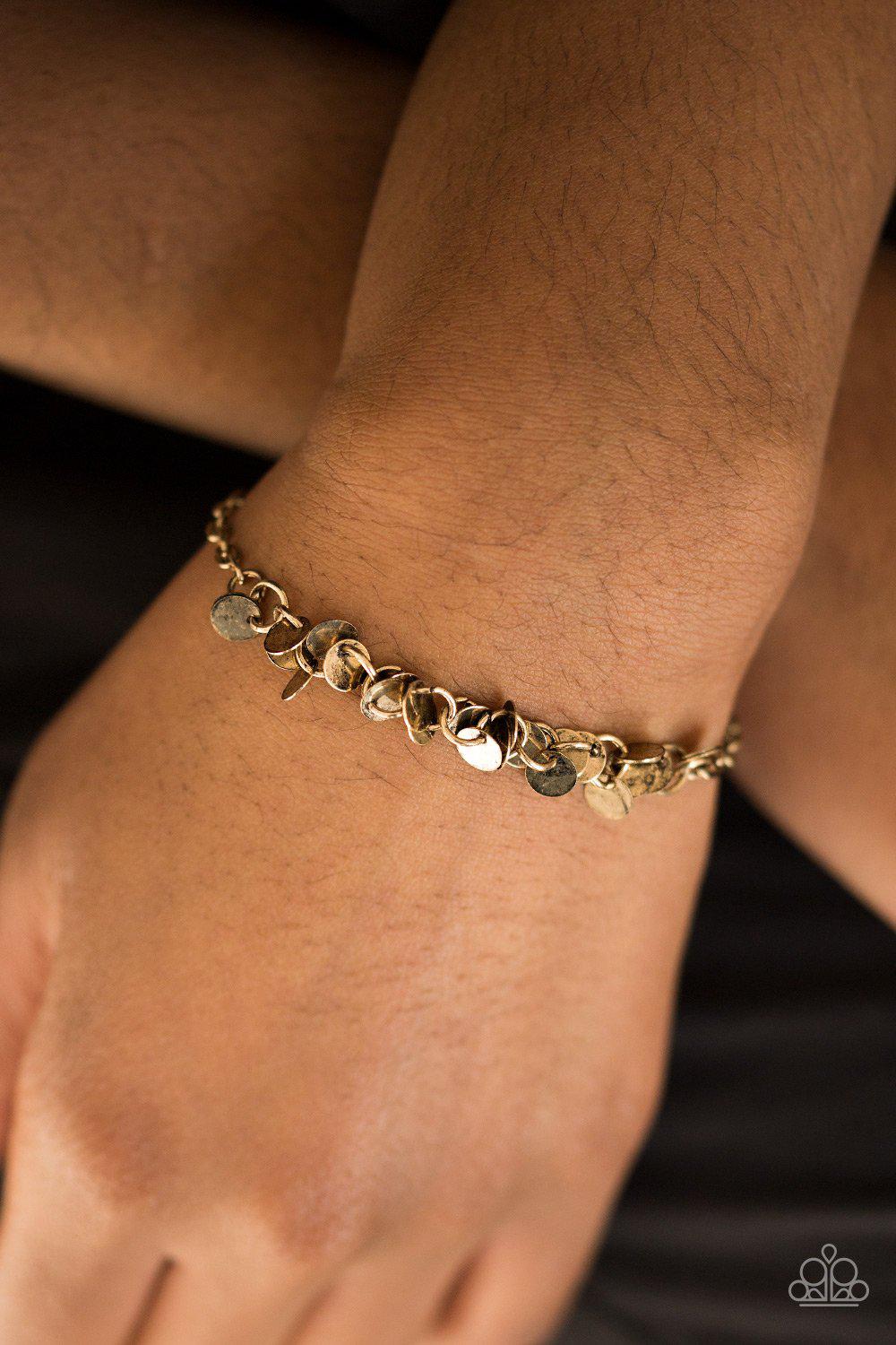 Shimmer Train Brass Bracelet - Paparazzi Accessories-CarasShop.com - $5 Jewelry by Cara Jewels