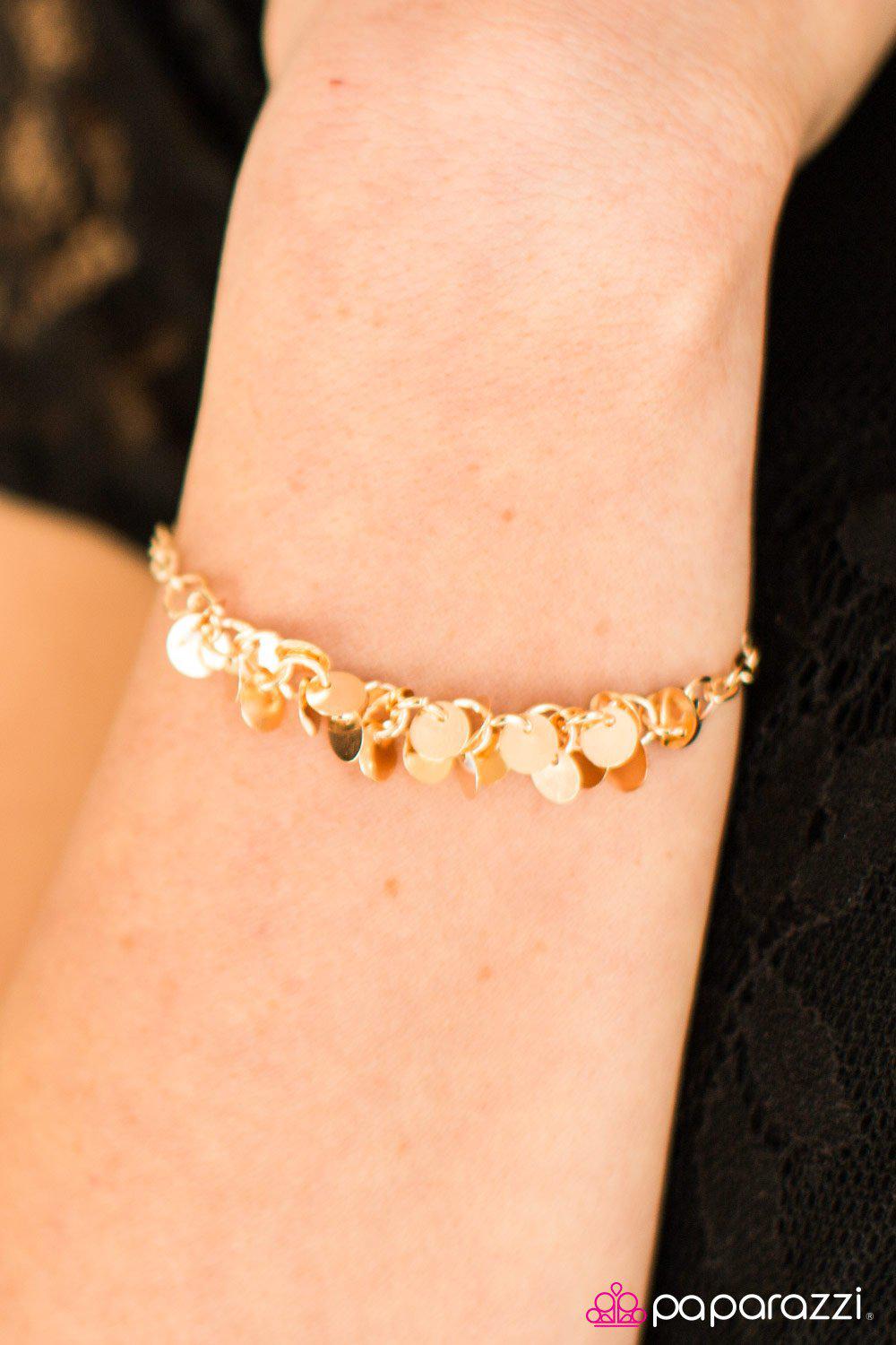 Shimmer Train Gold Bracelet - Paparazzi Accessories-CarasShop.com - $5 Jewelry by Cara Jewels