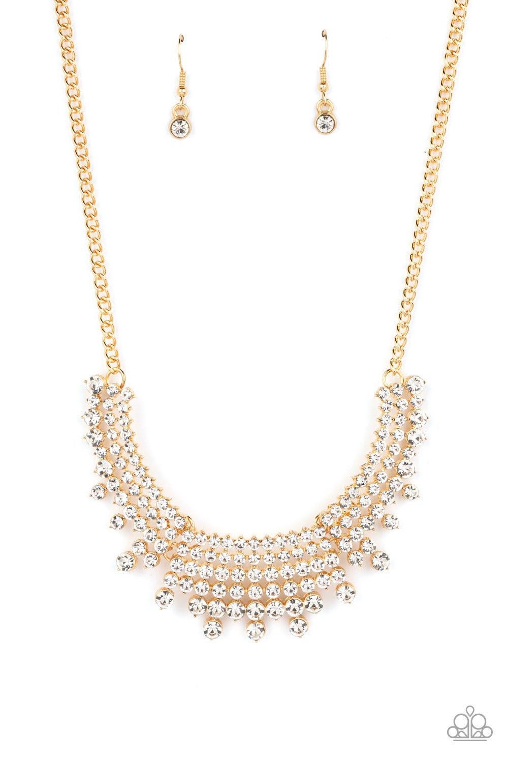Shimmering Song Gold &amp; White Rhinestone Necklace - Paparazzi Accessories- lightbox - CarasShop.com - $5 Jewelry by Cara Jewels