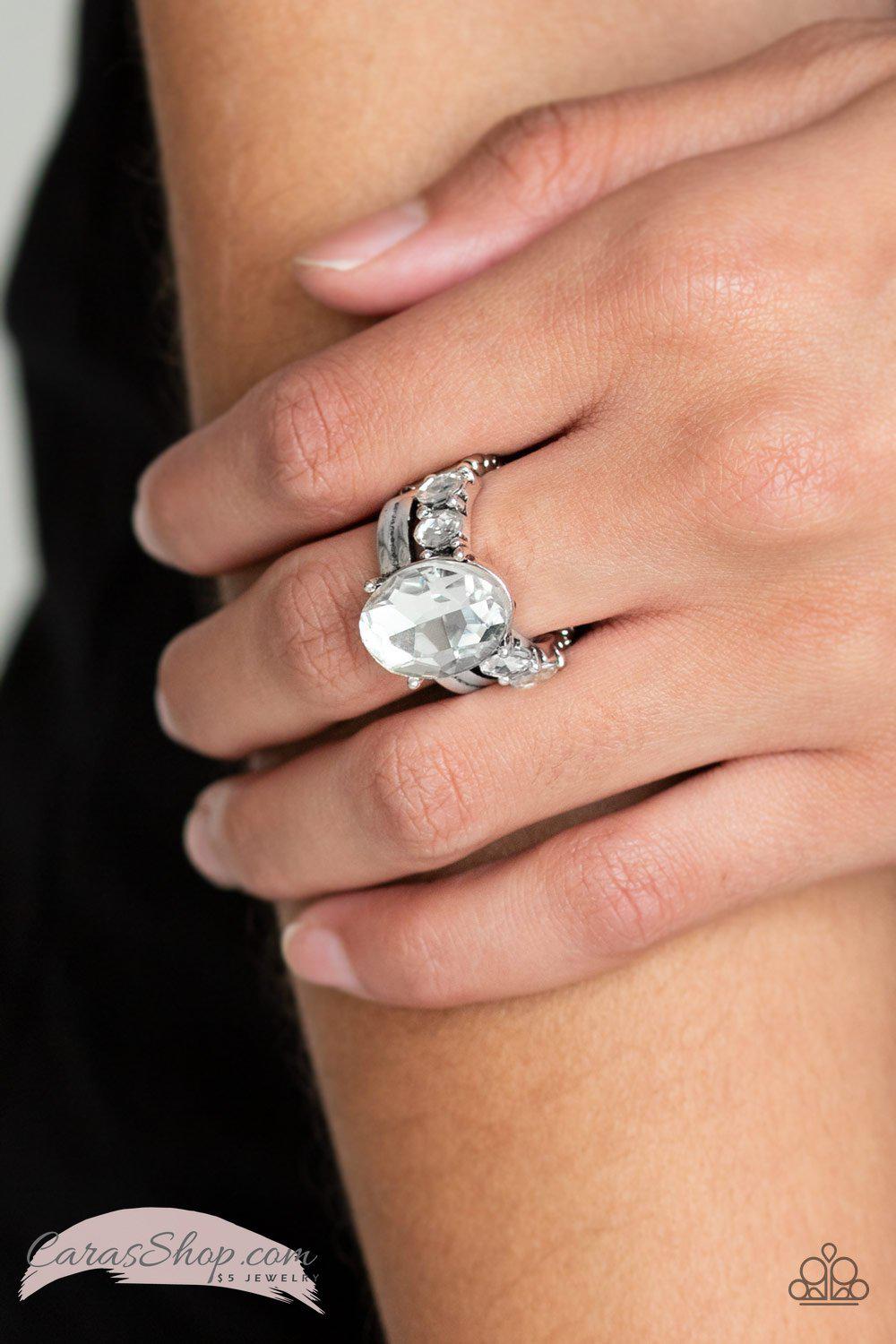 Shine Bright Like A Diamond White Ring - Paparazzi Accessories-CarasShop.com - $5 Jewelry by Cara Jewels