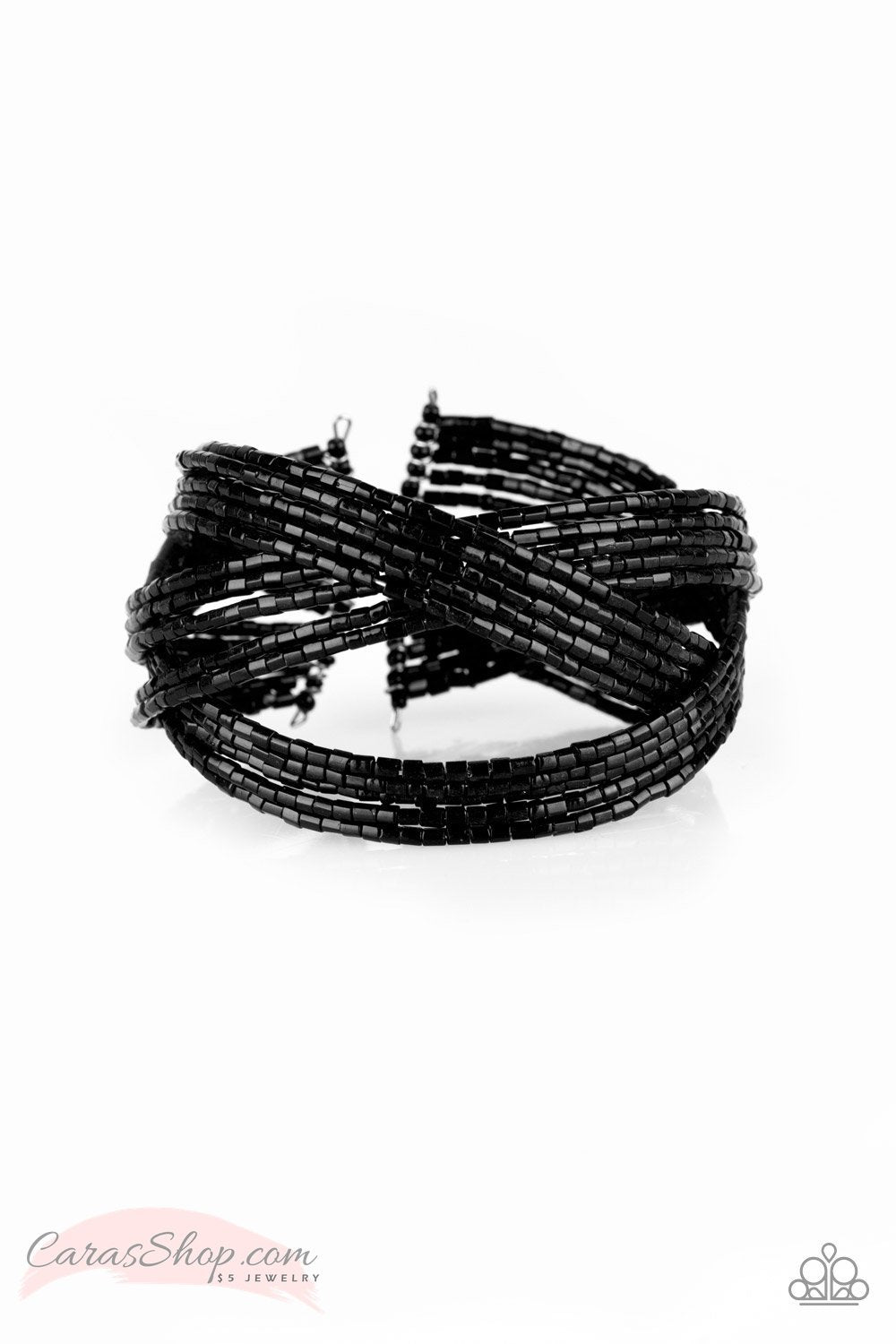 Shooting Stars Black Seed Bead Cuff Bracelet - Paparazzi Accessories-CarasShop.com - $5 Jewelry by Cara Jewels