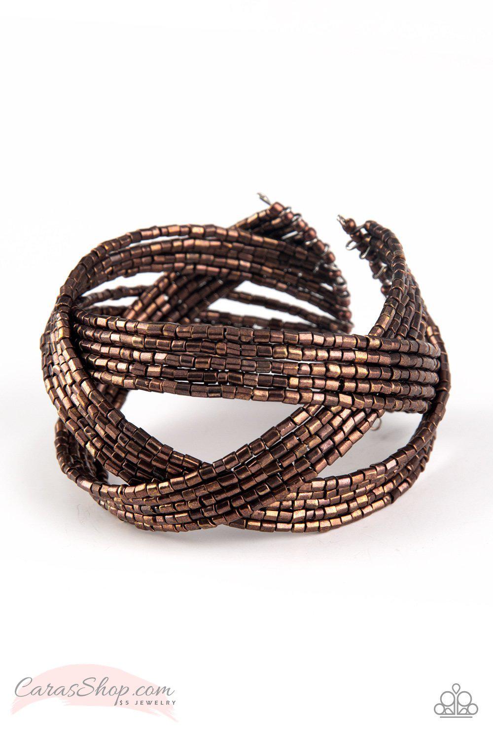 Shooting Stars Copper Seed Bead Cuff Bracelet - Paparazzi Accessories-CarasShop.com - $5 Jewelry by Cara Jewels