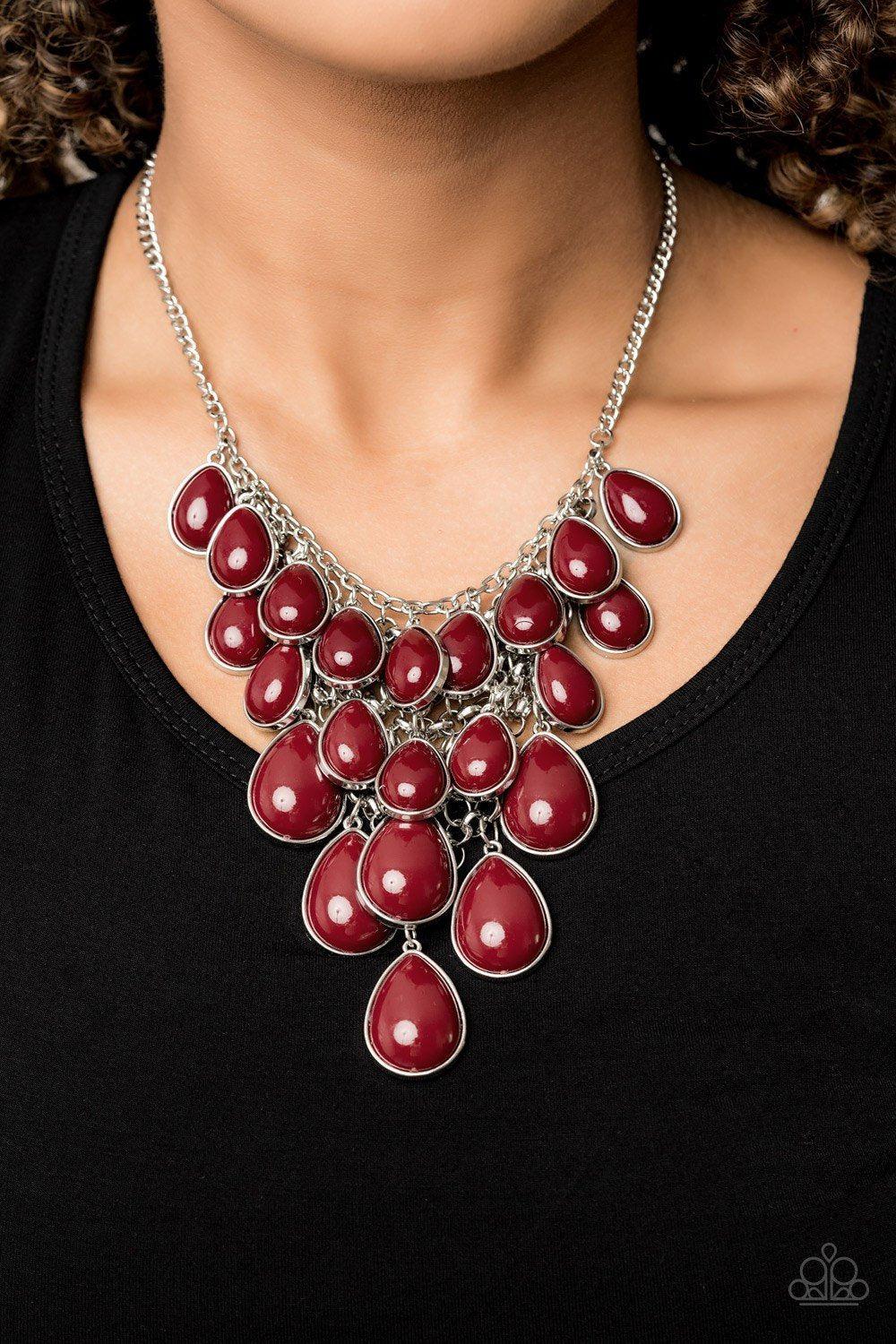 Shop til You Teardrop Red Necklace - Paparazzi Accessories-CarasShop.com - $5 Jewelry by Cara Jewels