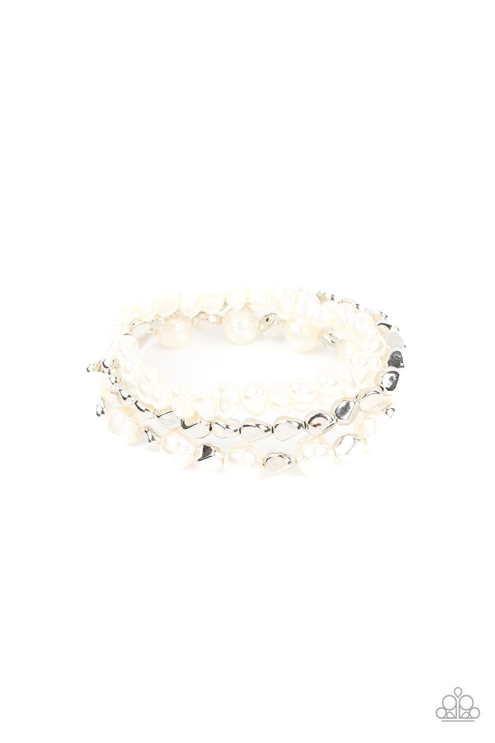 Shoreside Soiree White Pearl Bracelet - Paparazzi Accessories- lightbox - CarasShop.com - $5 Jewelry by Cara Jewels