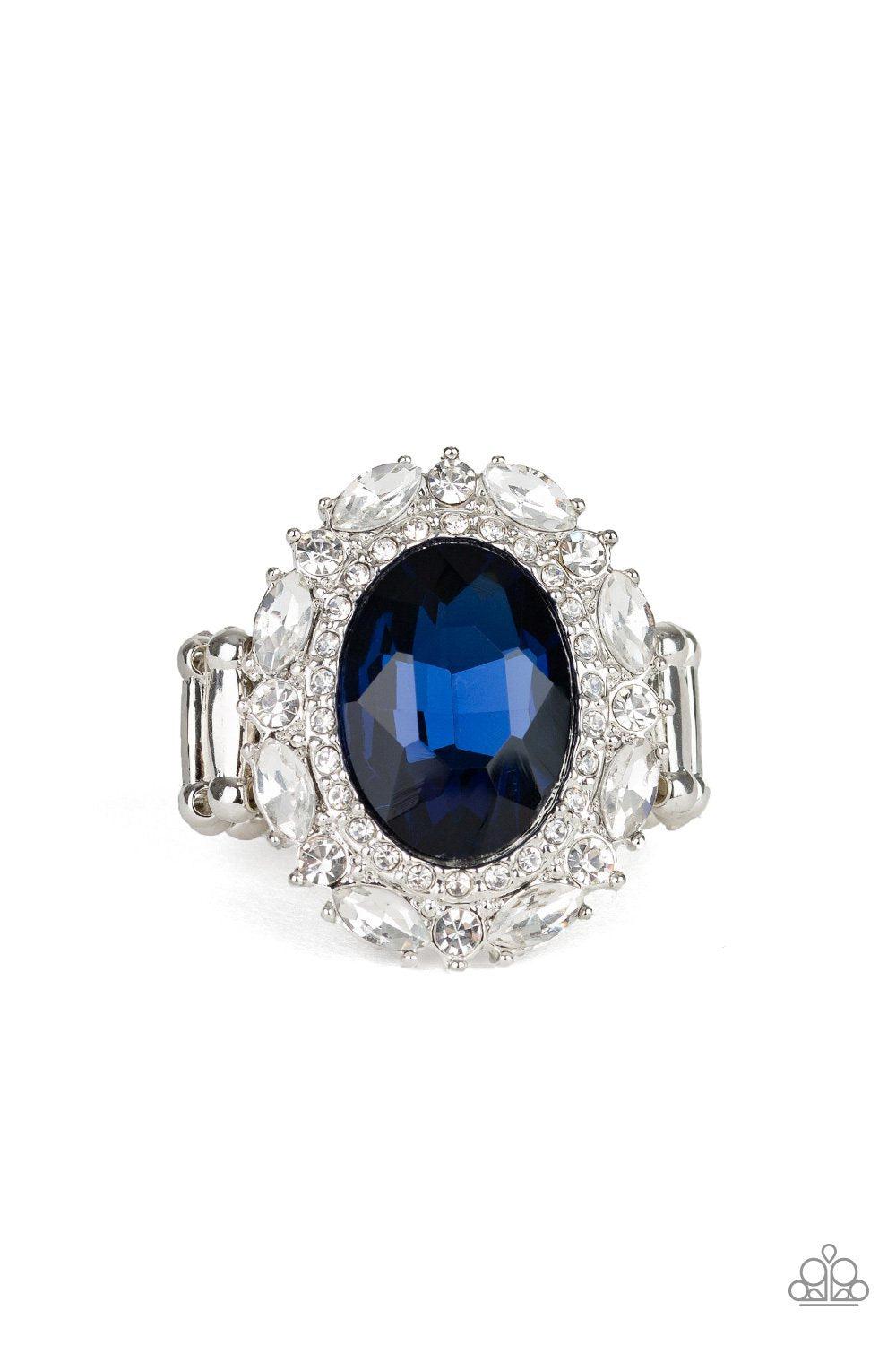 Show Glam Blue and White Rhinestone Ring - Paparazzi Accessories-CarasShop.com - $5 Jewelry by Cara Jewels