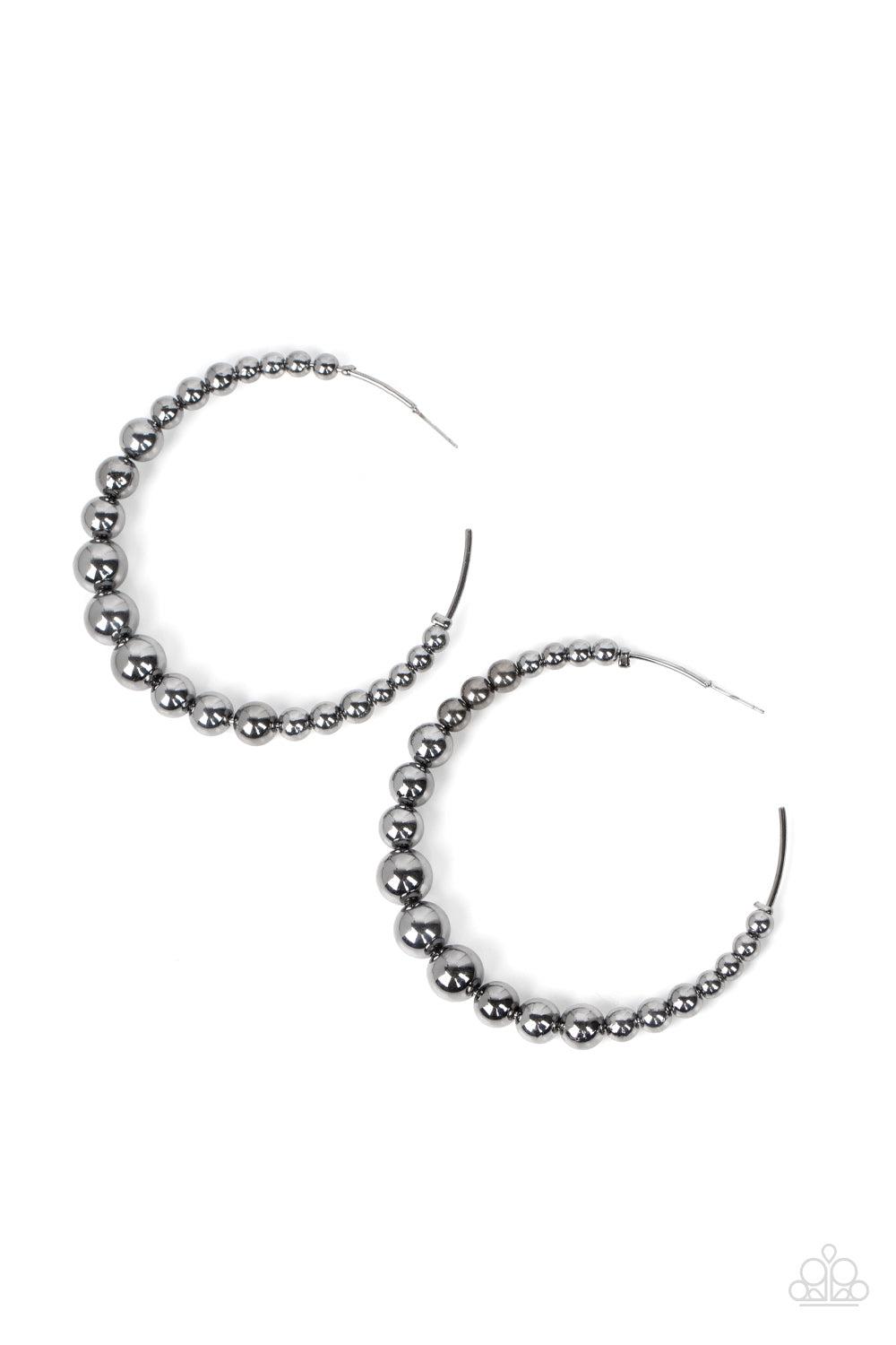 Show Off Your Curves Gunmetal Black Hoop Earrings - Paparazzi Accessories- lightbox - CarasShop.com - $5 Jewelry by Cara Jewels