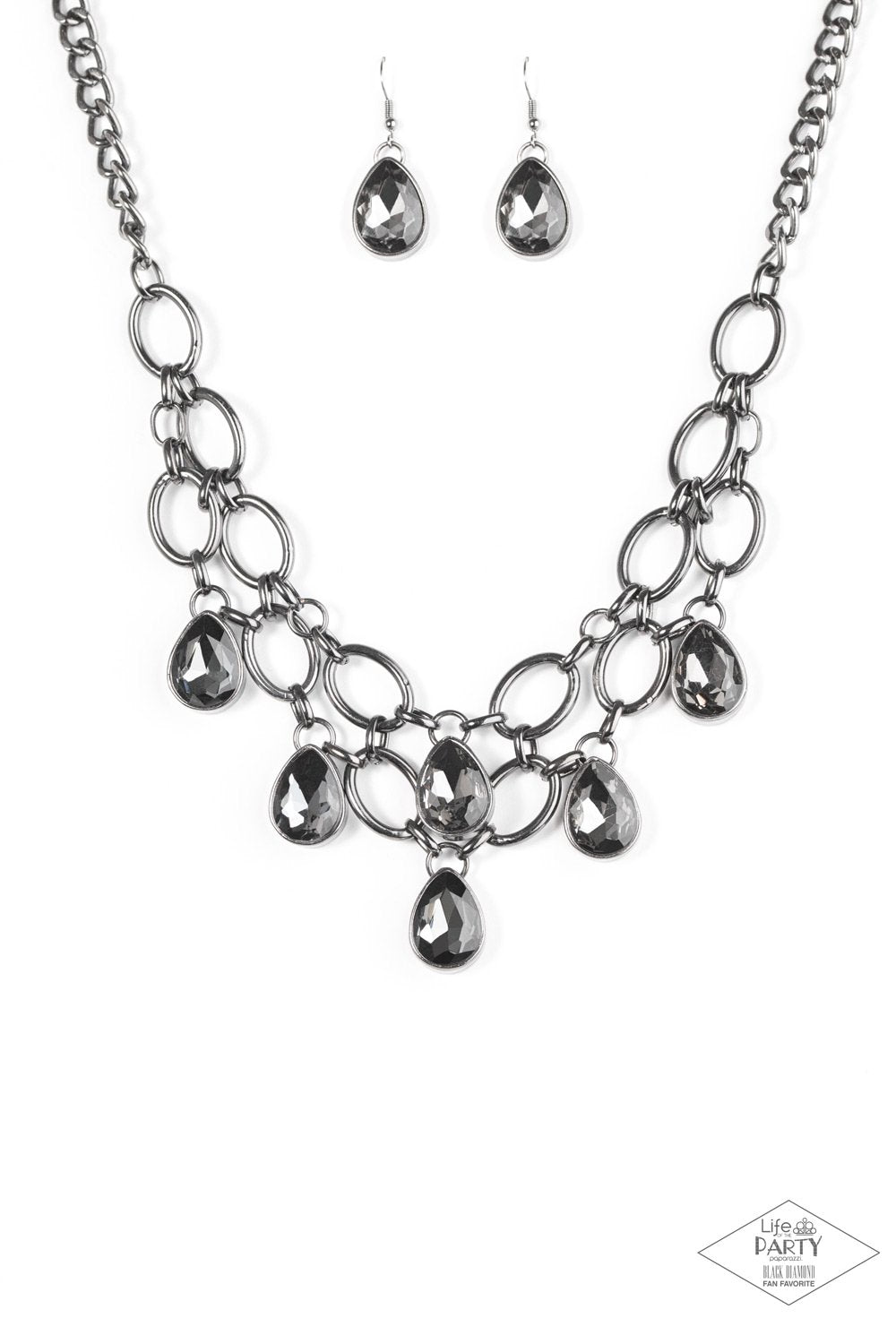 Show Stopping Shimmer Gunmetal Rhinestone Necklace - Paparazzi Accessories-CarasShop.com - $5 Jewelry by Cara Jewels