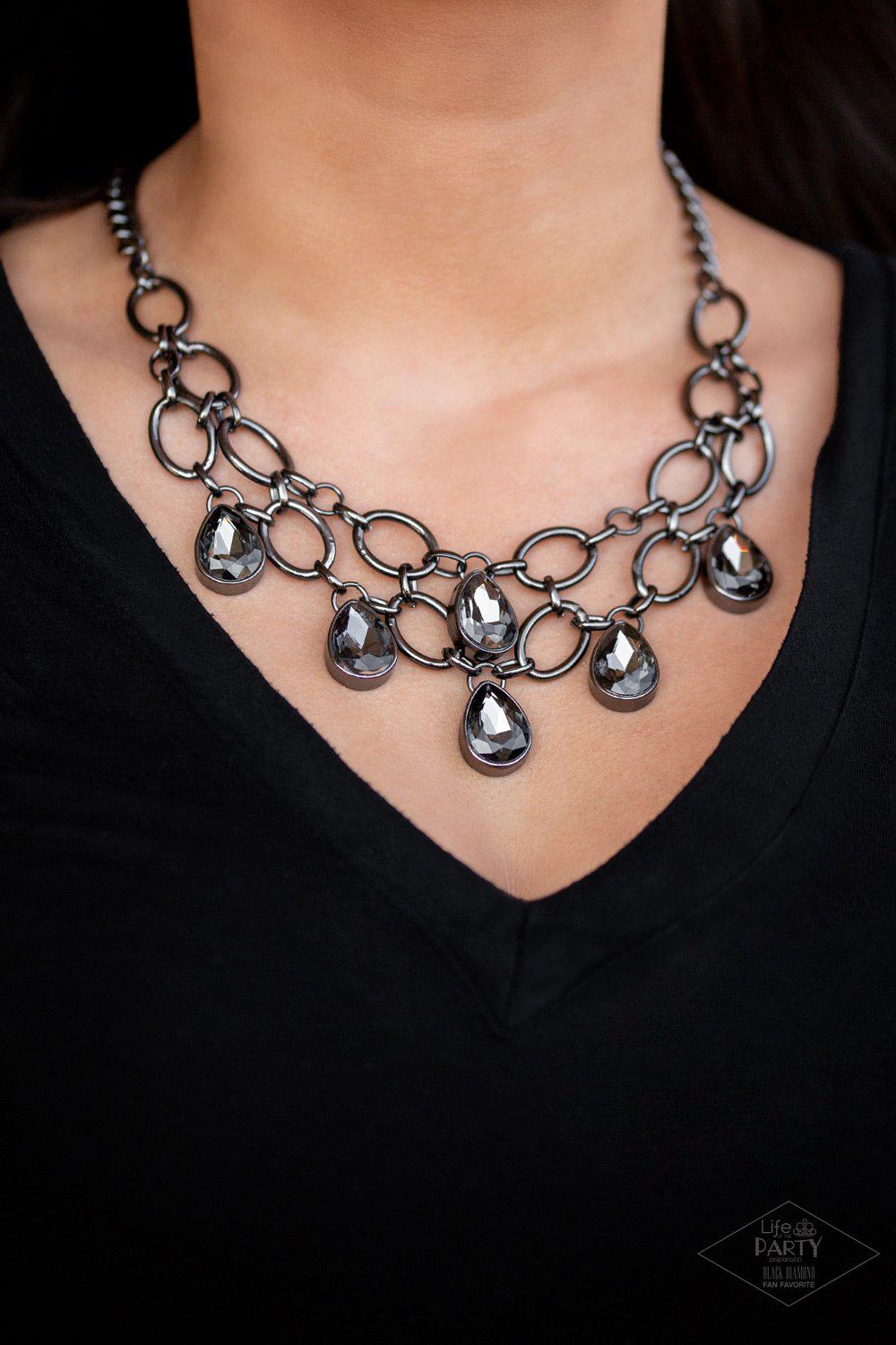 Show Stopping Shimmer Gunmetal Rhinestone Necklace - Paparazzi Accessories-CarasShop.com - $5 Jewelry by Cara Jewels