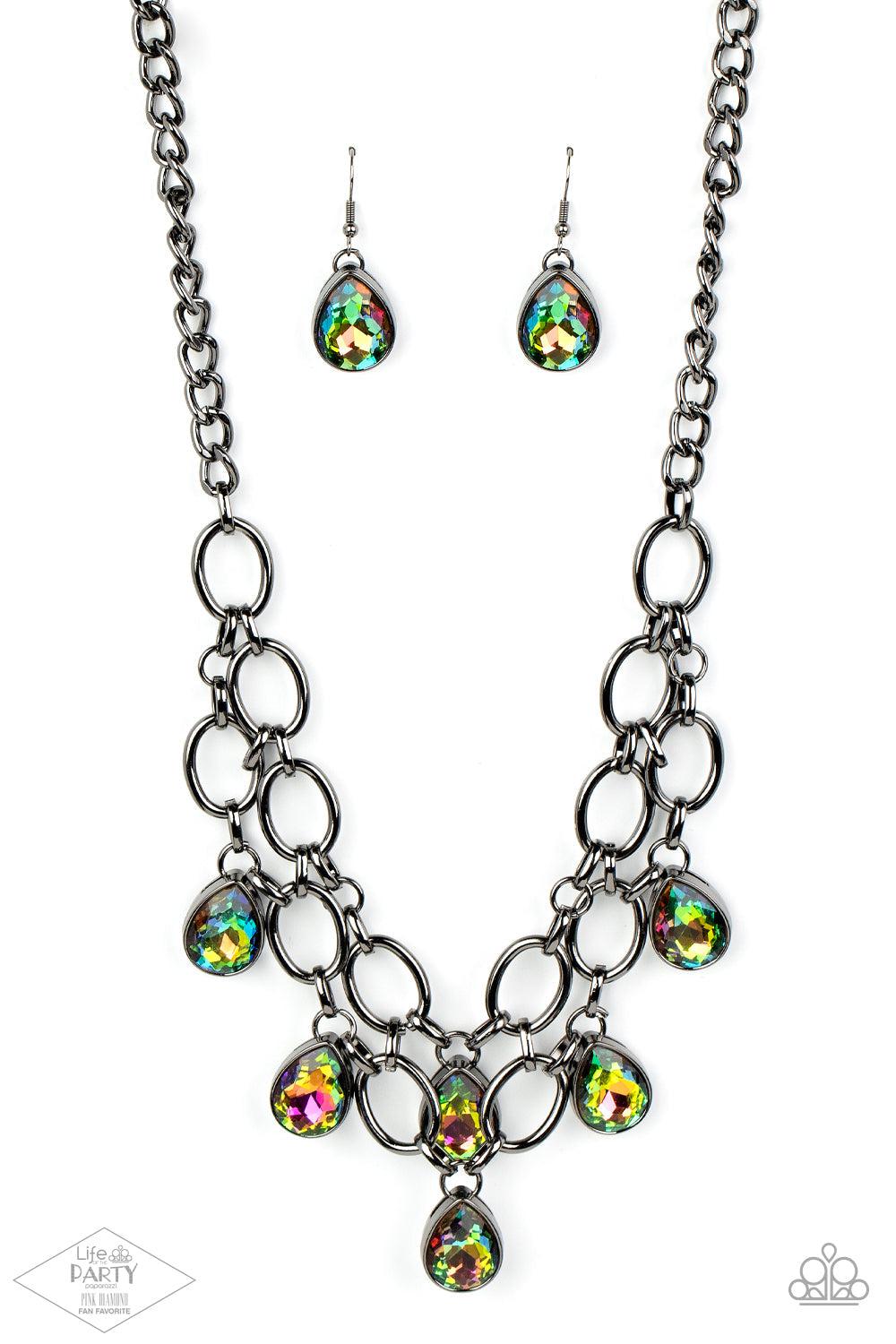 Show-Stopping Shimmer Multi Oil Spill Rhinestone Necklace - Paparazzi Accessories- lightbox - CarasShop.com - $5 Jewelry by Cara Jewels