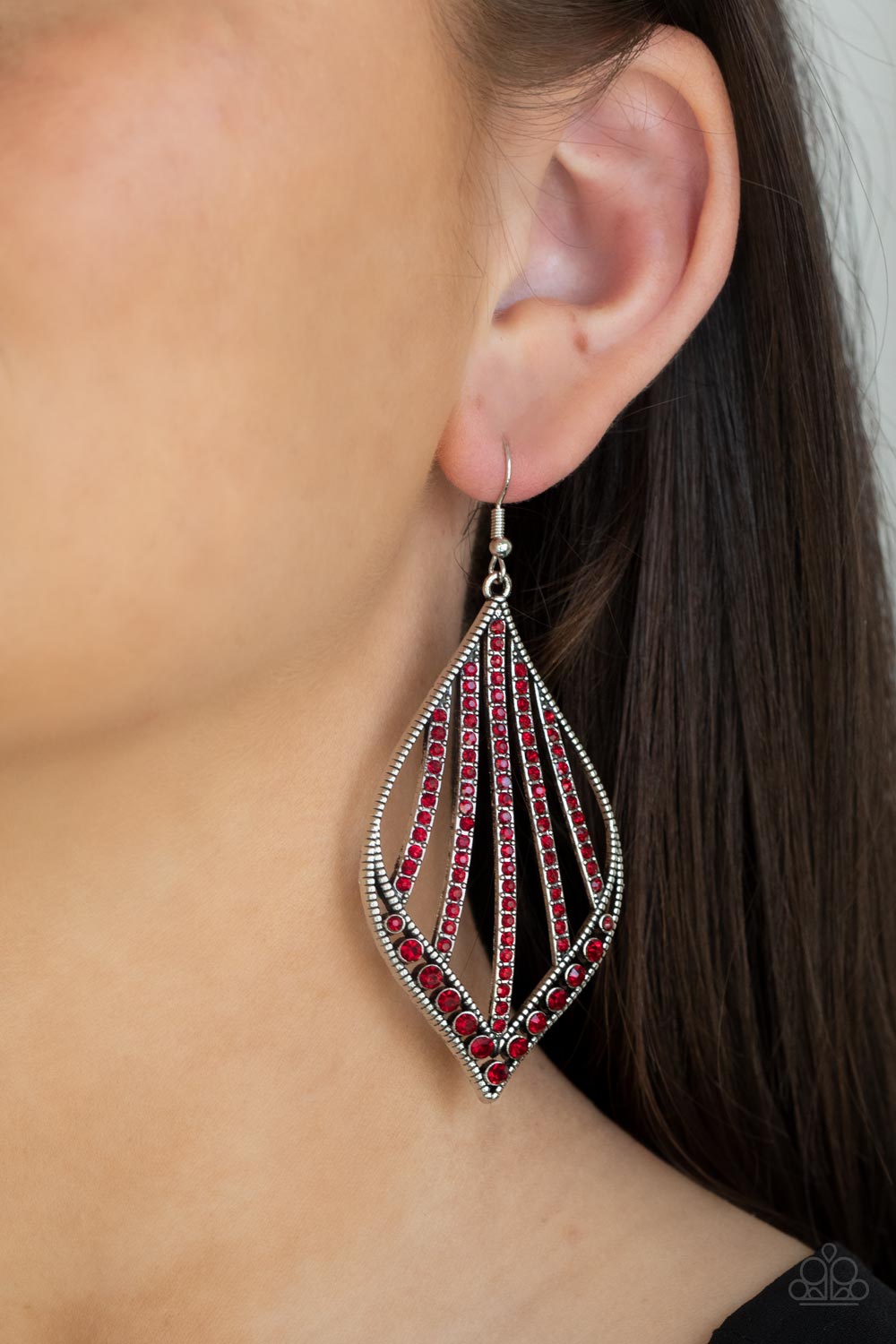 Showcase Sparkle Red Rhinestone Earrings - Paparazzi Accessories- model - CarasShop.com - $5 Jewelry by Cara Jewels