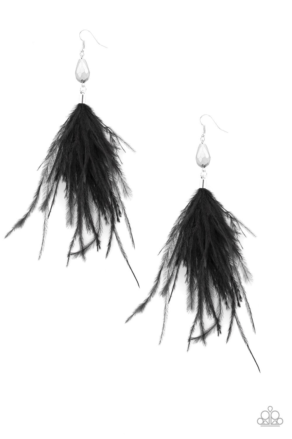 Showgirl Showcase Black Feather Earrings - Paparazzi Accessories-CarasShop.com - $5 Jewelry by Cara Jewels