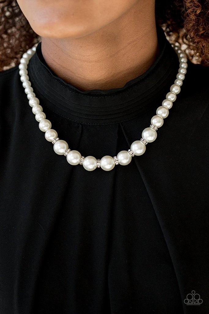 Showtime Shimmer White Pearl Necklace - Paparazzi Accessories-CarasShop.com - $5 Jewelry by Cara Jewels