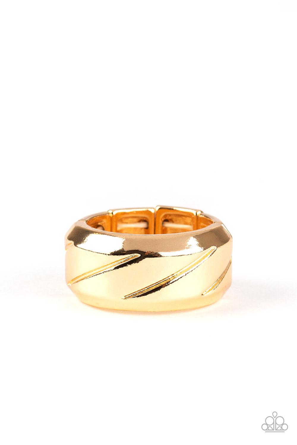Sideswiped Men's Gold Ring - Paparazzi Accessories- lightbox - CarasShop.com - $5 Jewelry by Cara Jewels