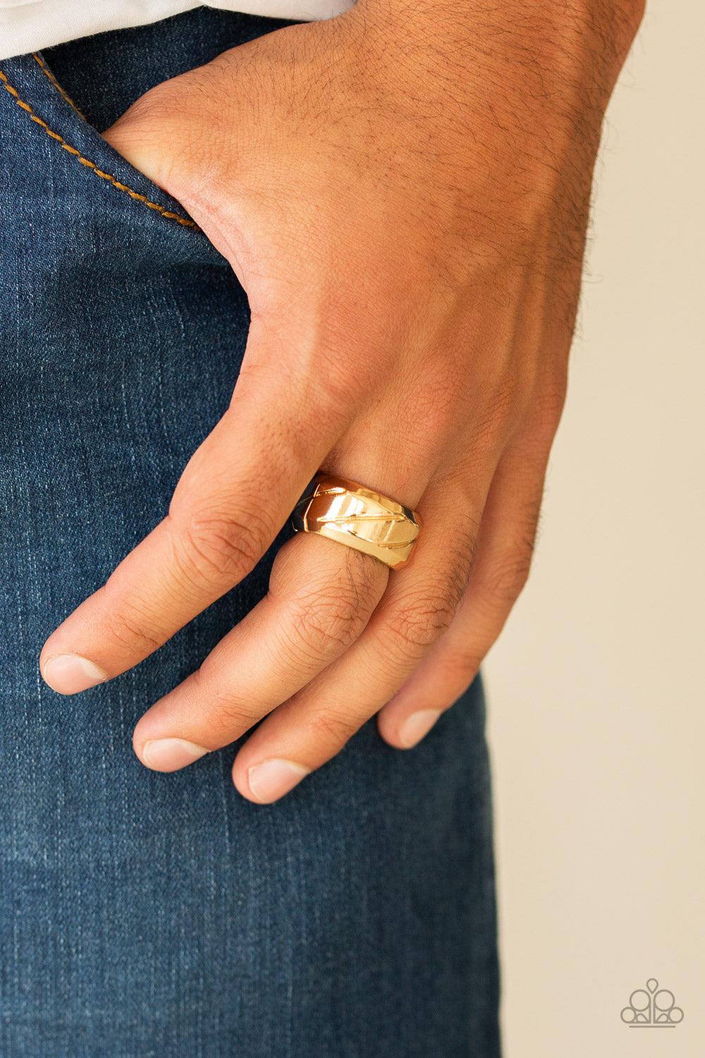 Sideswiped Men's Gold Ring - Paparazzi Accessories- lightbox - CarasShop.com - $5 Jewelry by Cara Jewels
