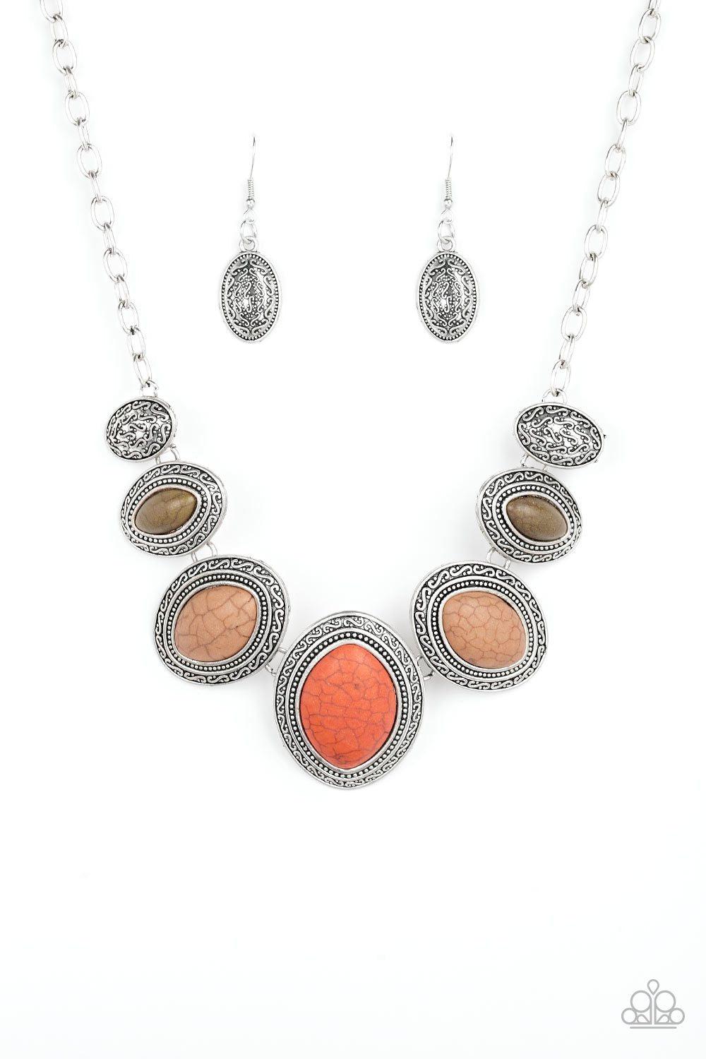 Sierra Serenity Burnt Orange Stone Necklace with matching Earrings - Paparazzi Accessories-CarasShop.com - $5 Jewelry by Cara Jewels