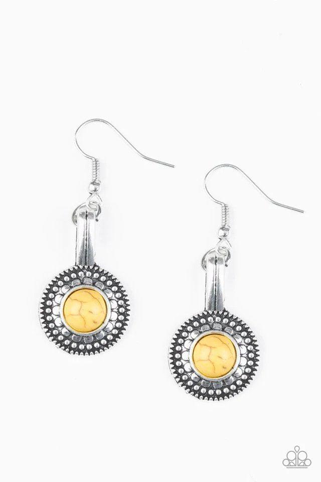 Simply Stagecoach Yellow Stone Earrings - Paparazzi Accessories- lightbox - CarasShop.com - $5 Jewelry by Cara Jewels