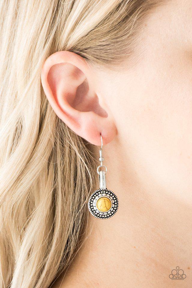 Simply Stagecoach Yellow Stone Earrings - Paparazzi Accessories- on model - CarasShop.com - $5 Jewelry by Cara Jewels