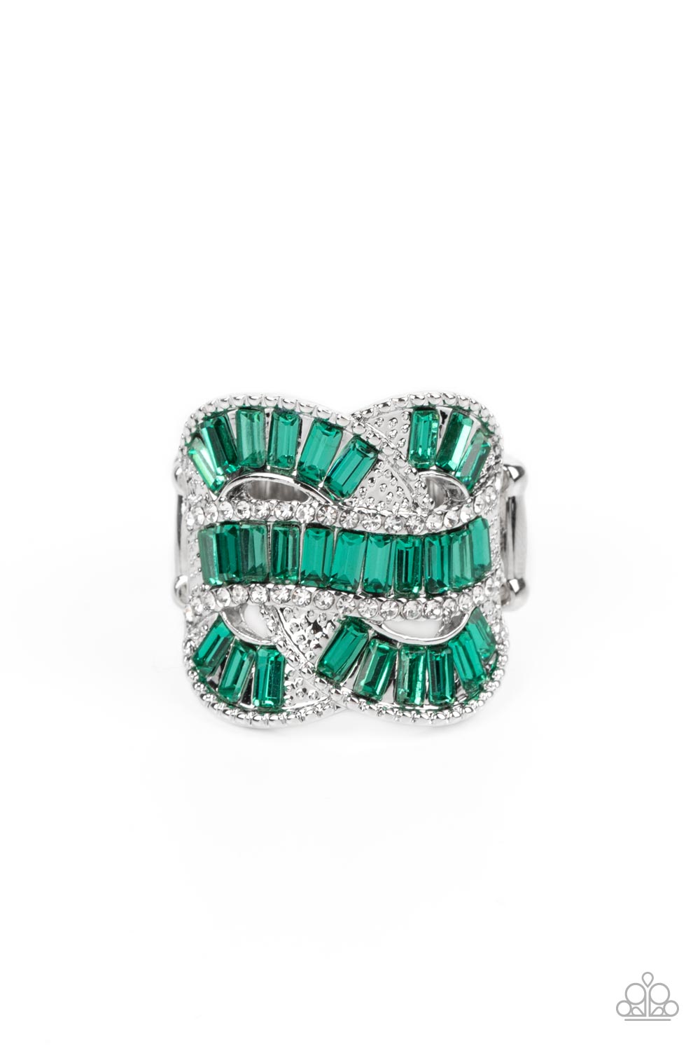 Six-Figure Flex Green Rhinestone Ring - Paparazzi Accessories- lightbox - CarasShop.com - $5 Jewelry by Cara Jewels